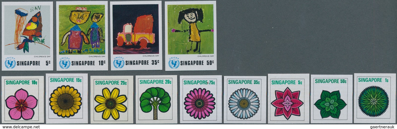 Singapur: 1973/1975, Lot Of 5224 IMPERFORATE (instead Of Perforate) Stamps And Souvenir Sheets MNH, - Singapore (...-1959)