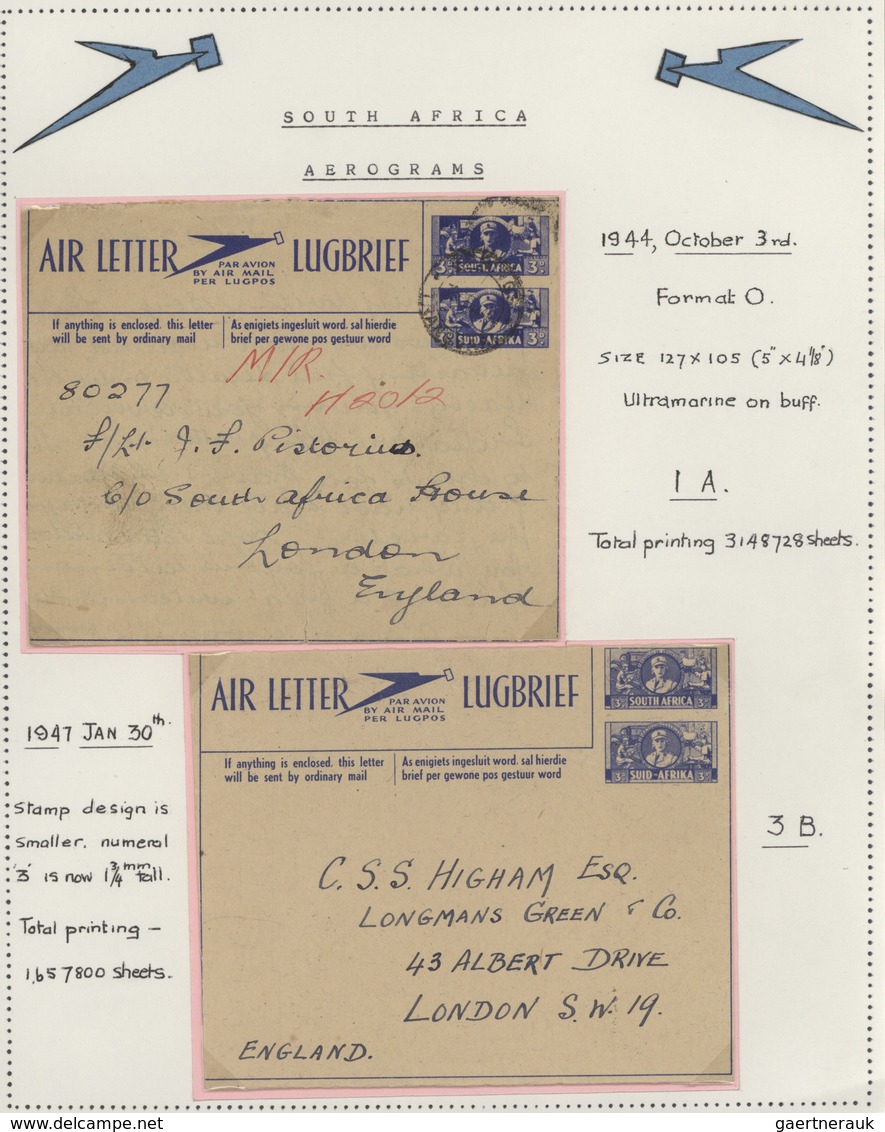 Südafrika - Ganzsachen: 1941/1977 - AEROGRAMMES: Collection Of 87 Air Letters, Written Up On Pages, - Other & Unclassified