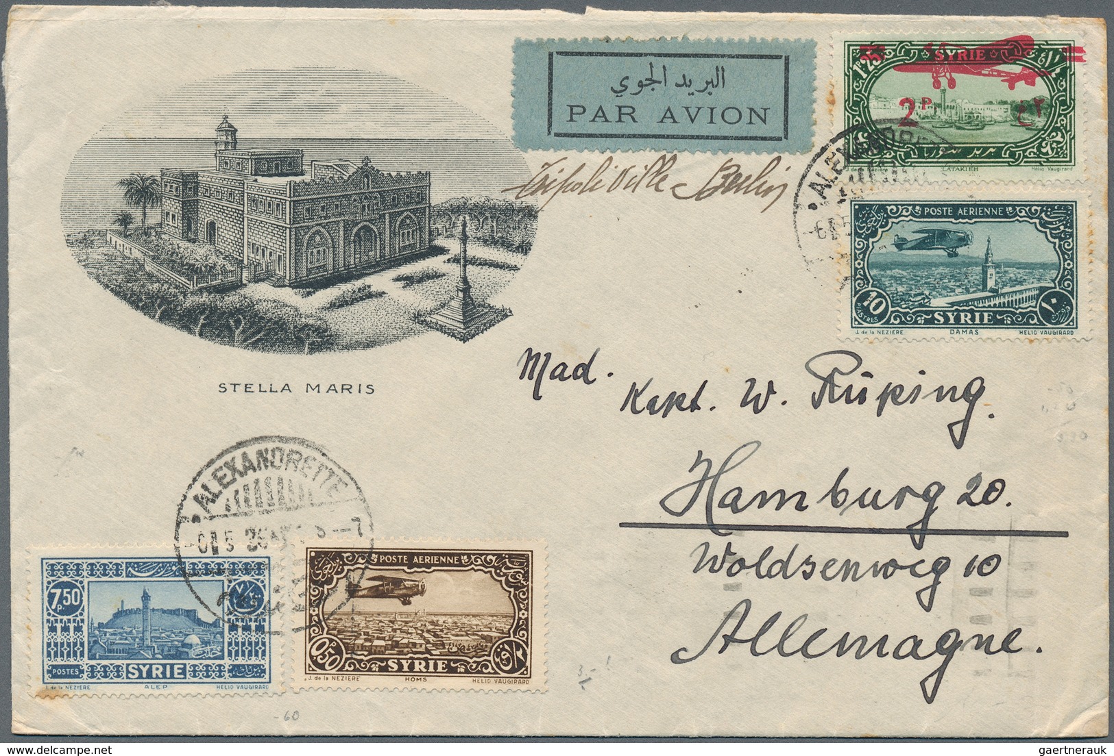 Syrien: 1892/1979 (ca.), covers (140) or used ppc (10) to foreign and mostly to Switzerland, Germany