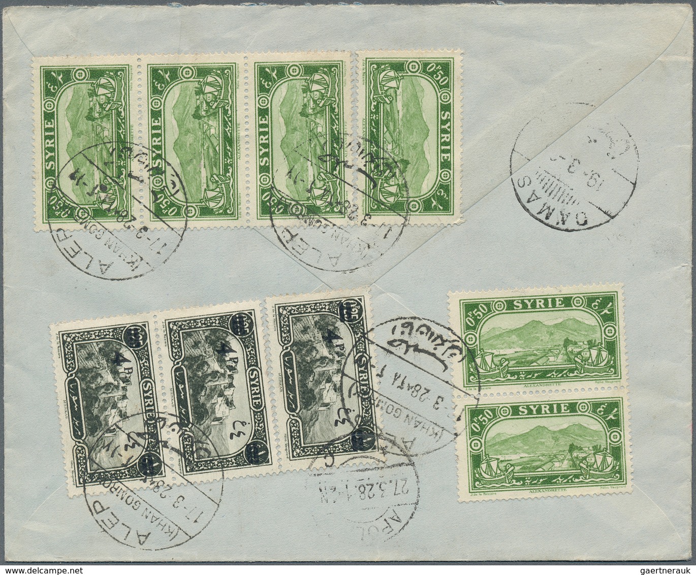 Syrien: 1892/1979 (ca.), covers (140) or used ppc (10) to foreign and mostly to Switzerland, Germany