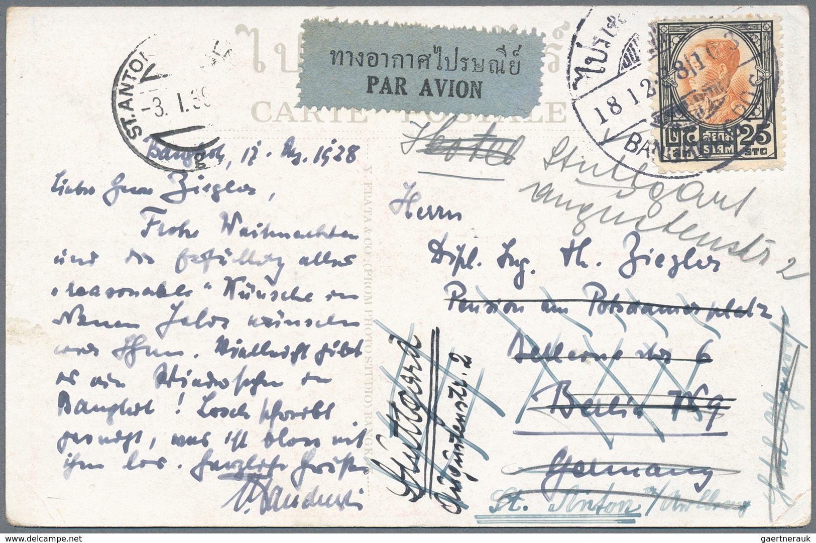 Thailand: 1908/62, Covers (16), Fronts (2) Or Used Ppc (9) And On Piece (1) Inc. 1925 Inland FFC, 19 - Thailand