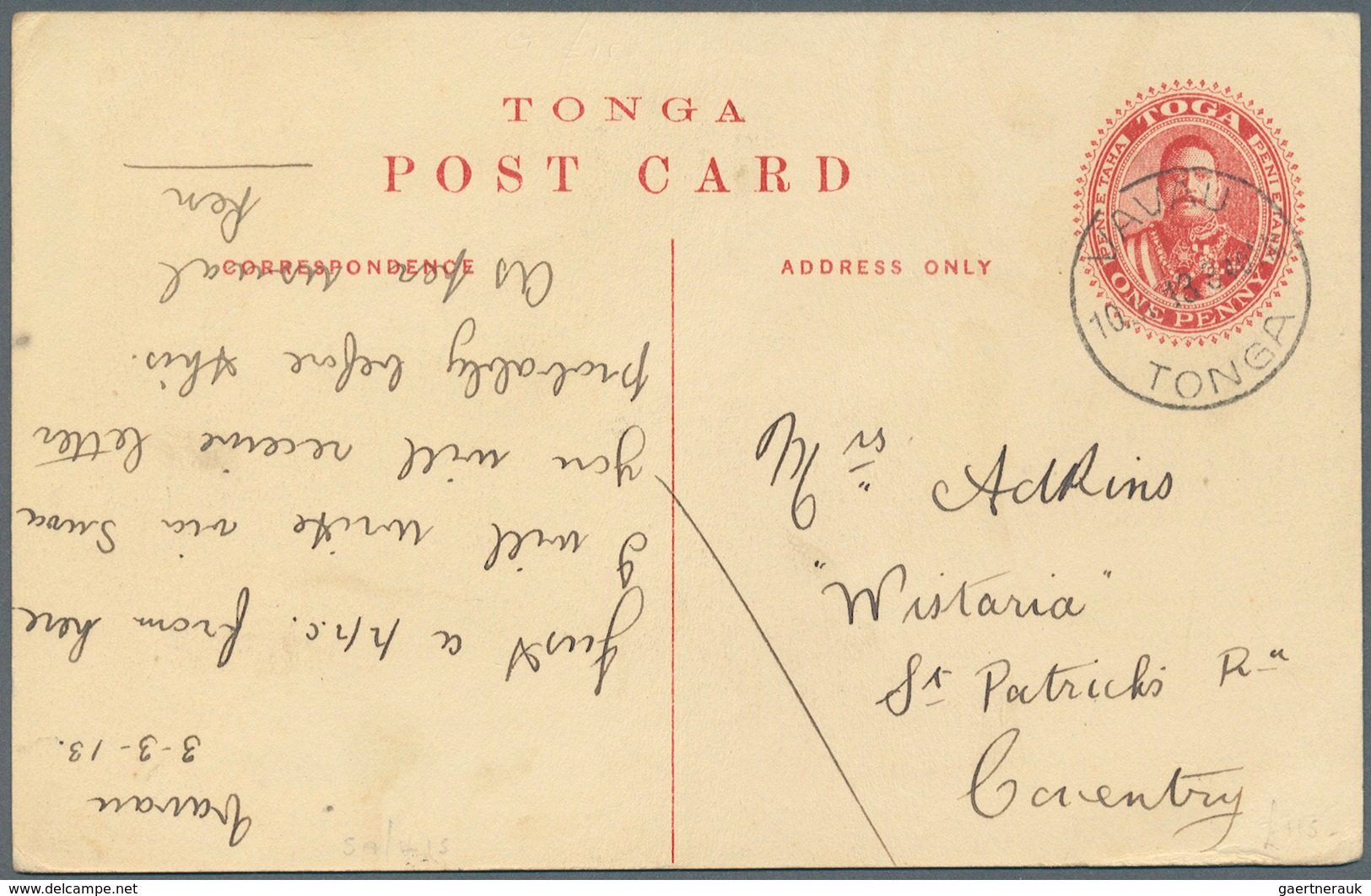 Tonga: 1906/1944, Lot Of Three Covers And Two Used Stationery Cards, Only Better Items (single Lots) - Tonga (...-1970)