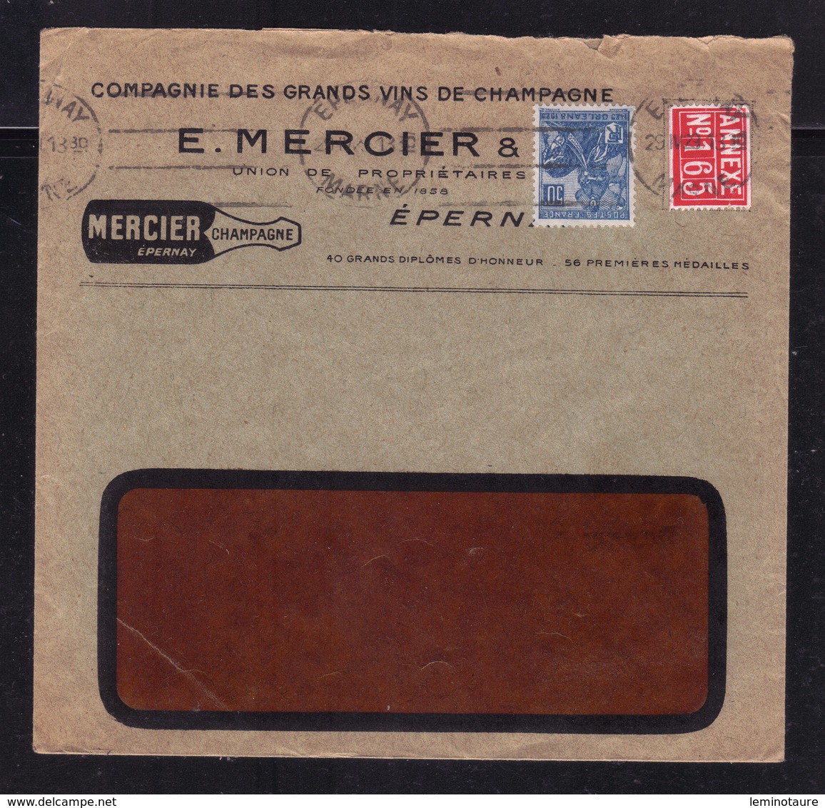 " Champagne MERCIER " / Enveloppe Commerciale Illustrée / EPERNAY 1929 - 1921-1960: Modern Period