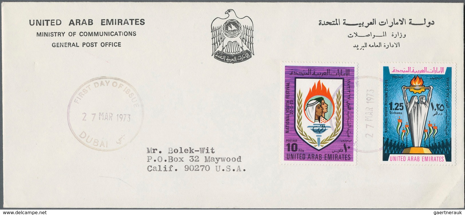 Vereinigte Arabische Emirate: 1973/2002, Covers (17), FDC (2, Traffic Week And Youth Festival), Fran - United Arab Emirates (General)