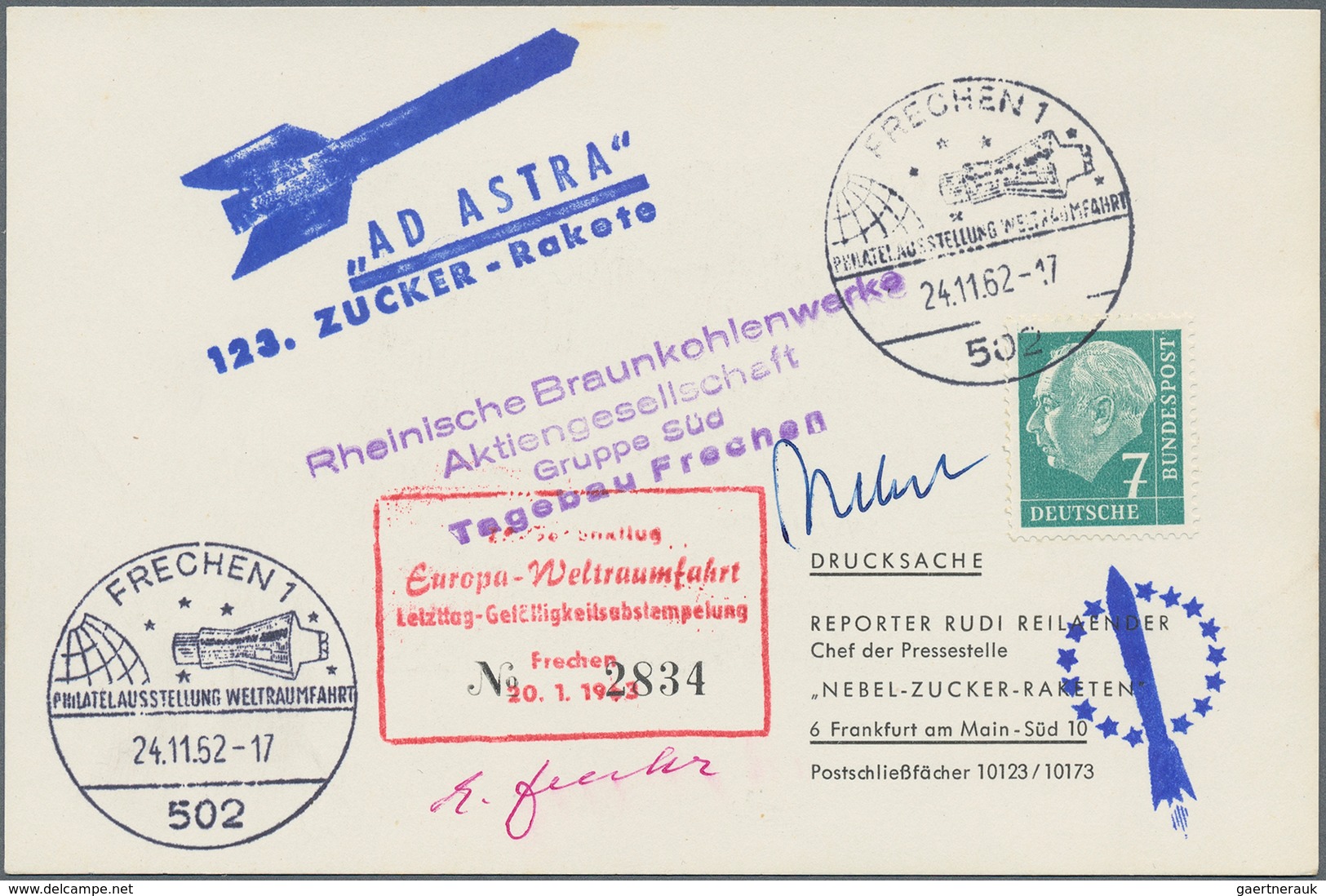 Raketenpost: 1962, 24 Nov, 123rd Zucker Rocket Flight, Holding Of 65 Cards With Three Different Cach - Sonstige & Ohne Zuordnung