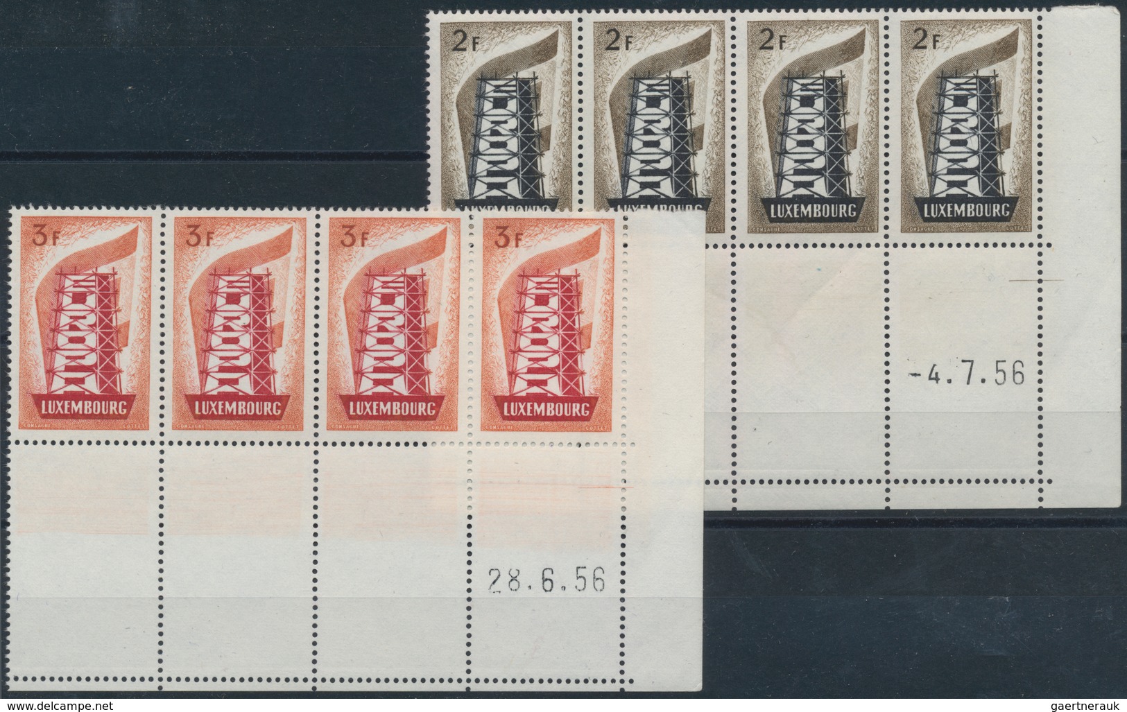 Luxemburg: 1956, Europa-CEPT, Four Sets In Stripes With Sheet And Corner Margin With Printing Date, - Other & Unclassified