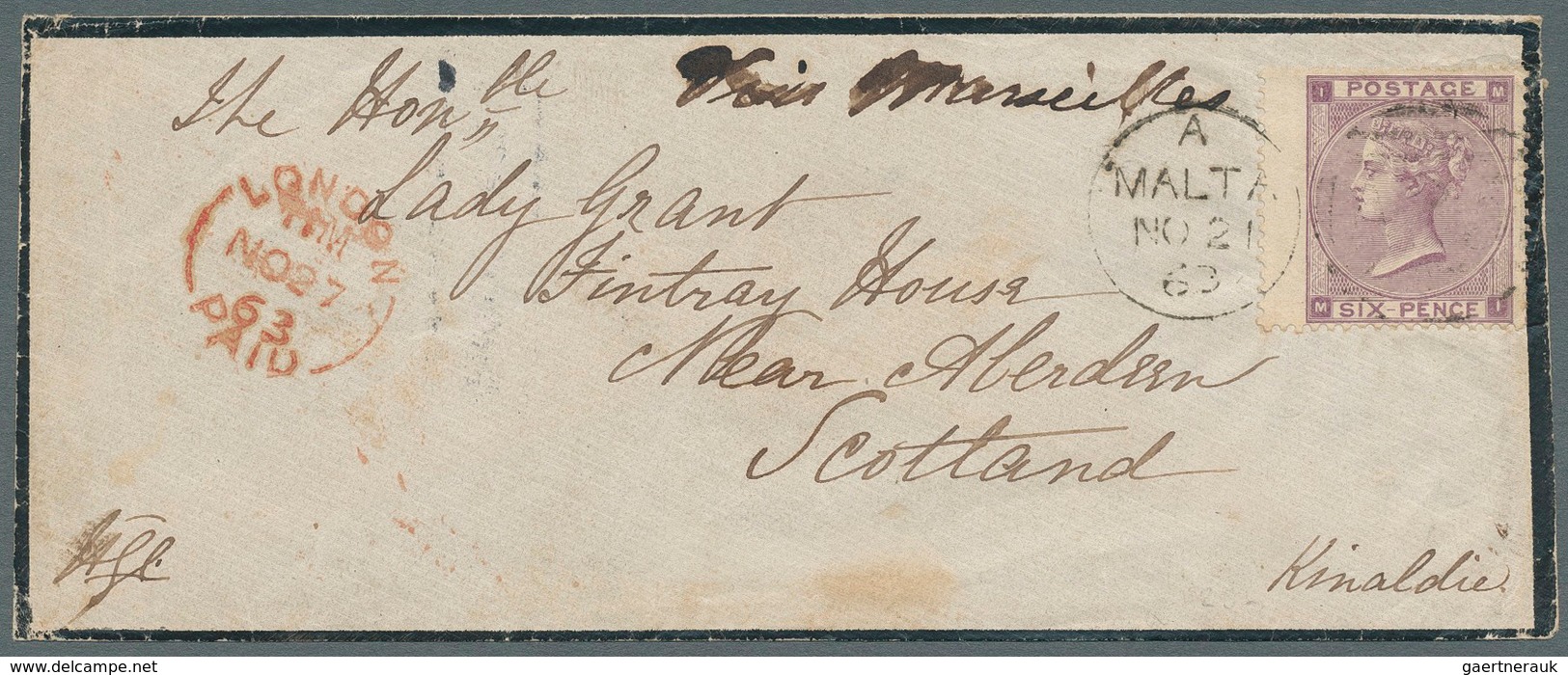 Malta: 1847/1887, Lot Of Four Better Covers (single Lots), One Stampless Soldier's Letter 1847 And T - Malta