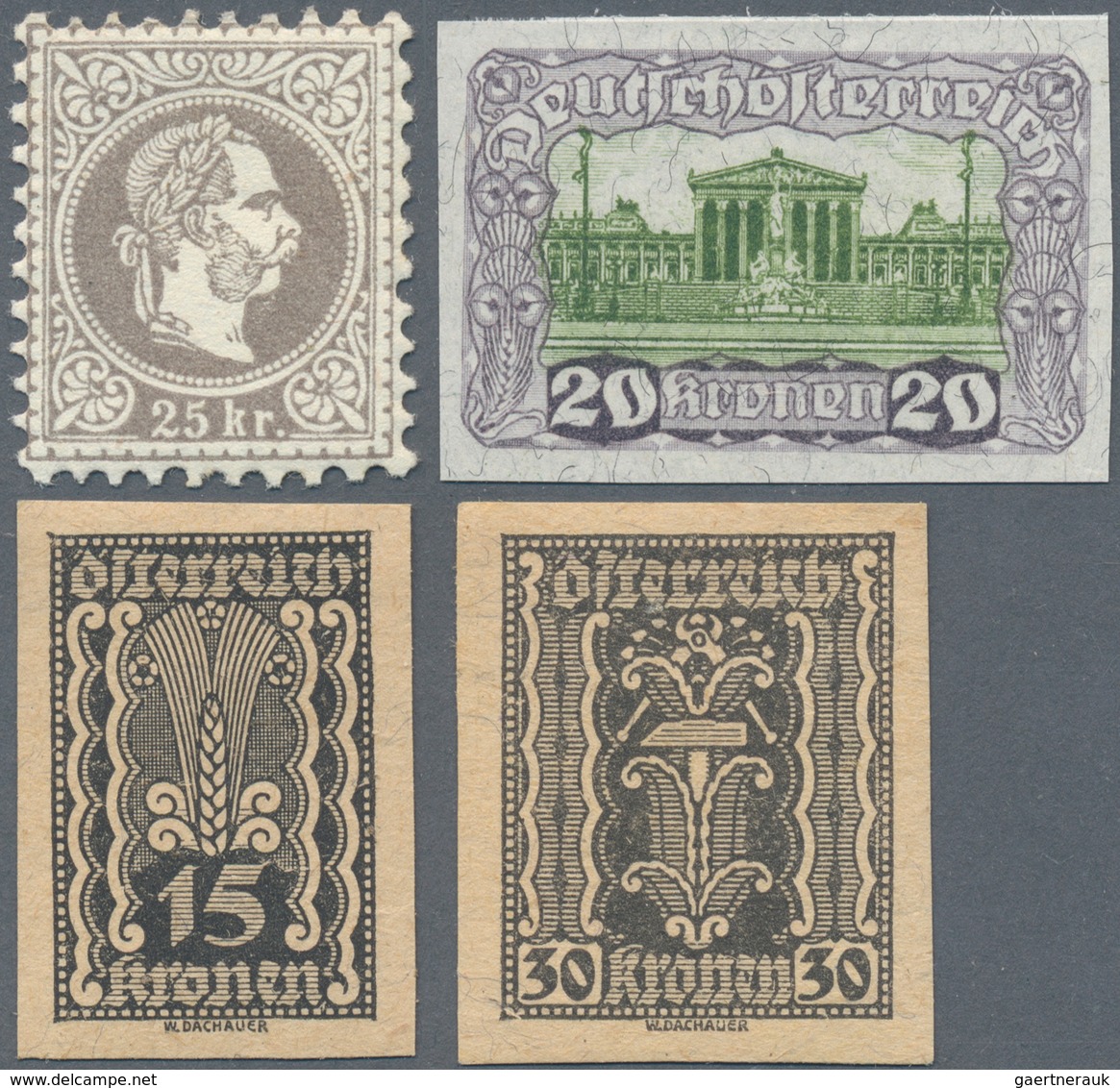 Österreich: 1867/1921 Ca., Kl. Partie Mit Marken Und Probedrucken, Dabei 1867 25 Kr Graulila, Grober - Sammlungen