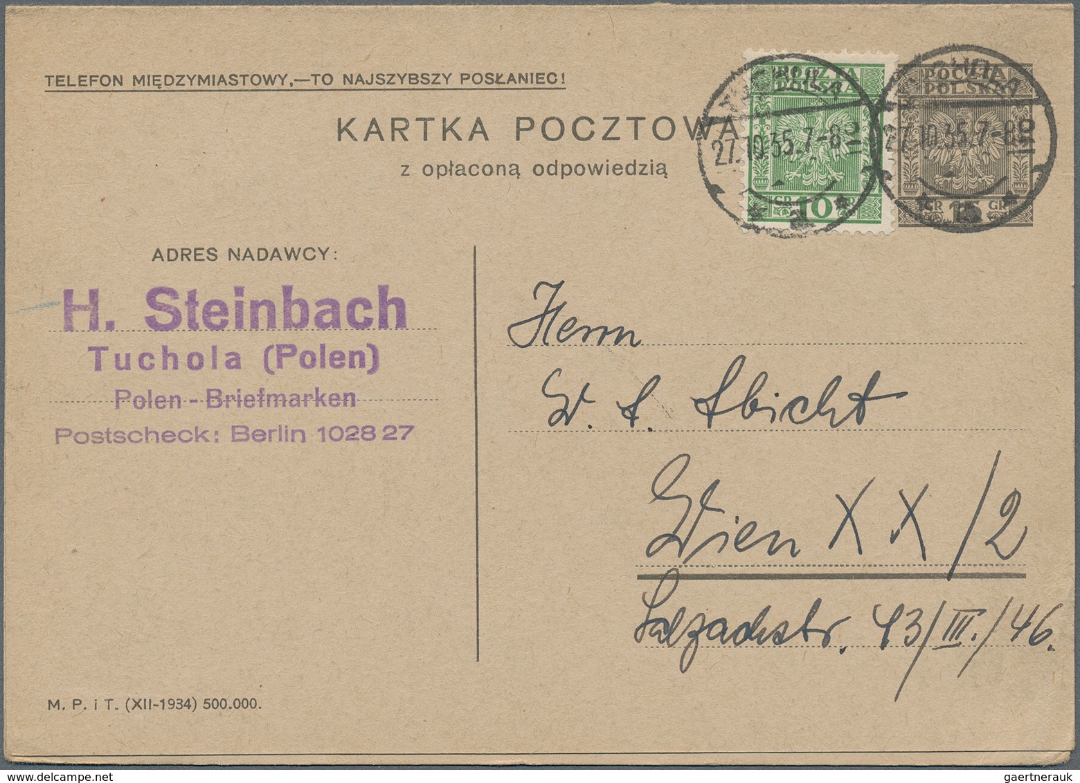 Polen - Ganzsachen: 1921/1948, Group Of 19 Commercially Used Stationeries Mainly To Vienna, Some Upr - Stamped Stationery