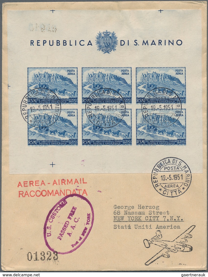 San Marino: 1949/1951, 75th Anniversary Of UPU, Specialised Assortment Incl. Four Mini Sheets (Miche - Covers & Documents