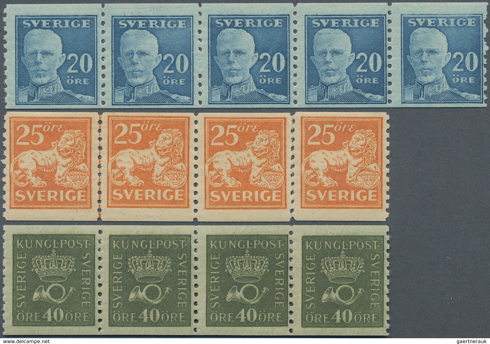 Schweden: 1920-36 Group Of 39 Mint Stamps, With Singles Perforated Two Or Four Sides And Six Stripes - Ungebraucht