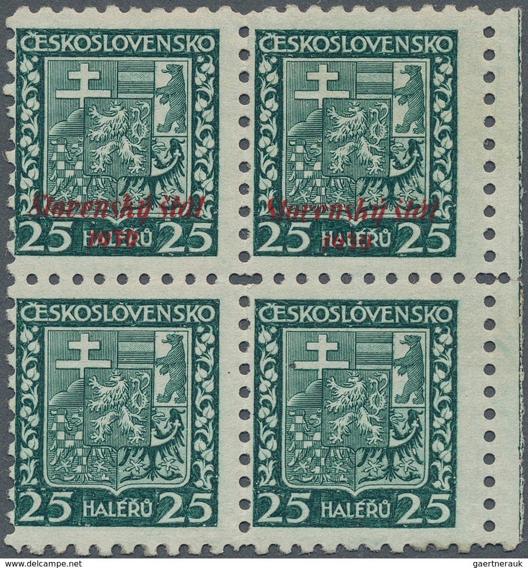 Slowakei: 1939/1941, Specialised Assortment Of 79 Stamps, Incl. 1939 Overprints 25h. Green Block Of - Nuovi