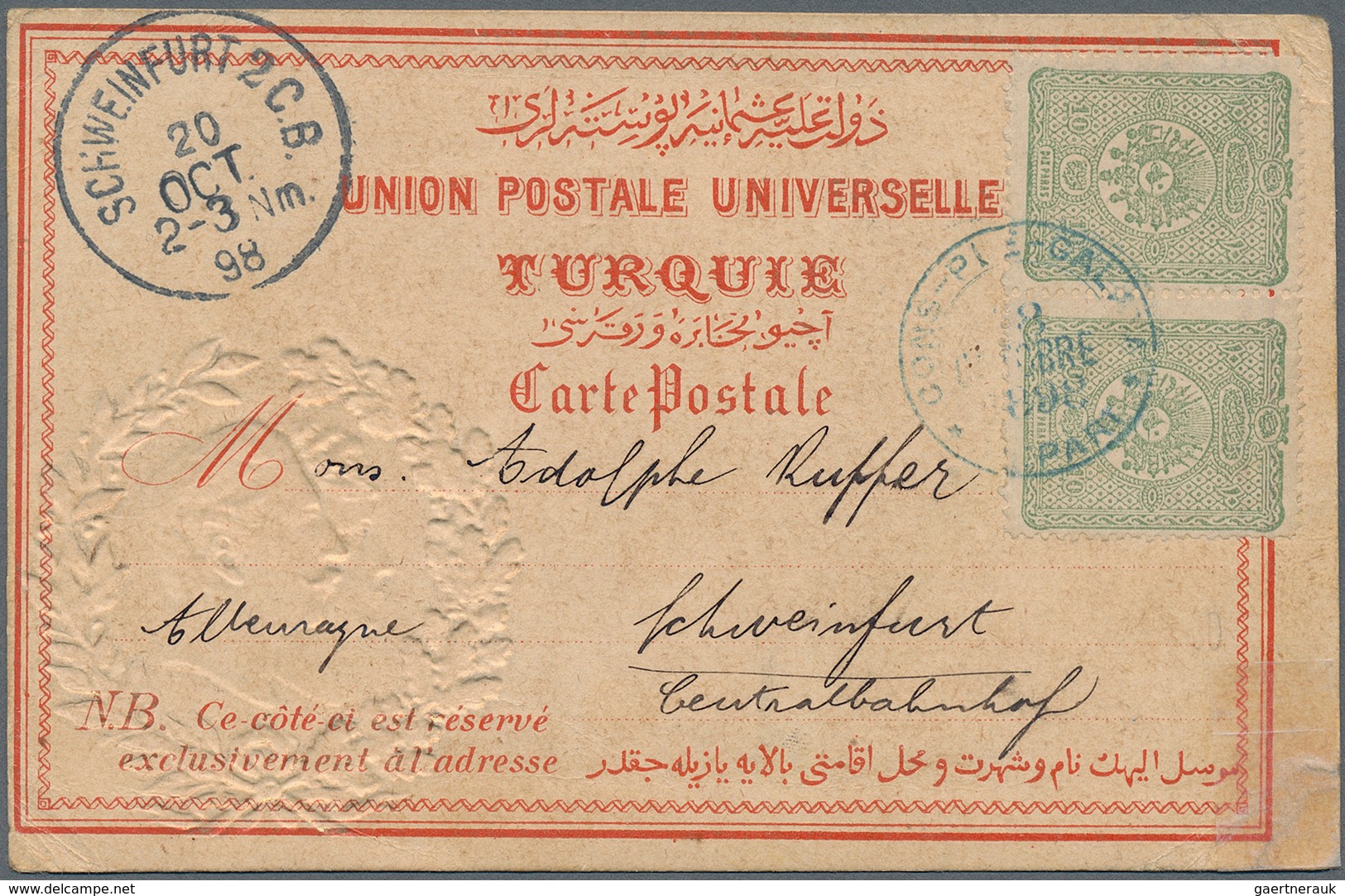 Türkei: 1892/1912, Group Of Eight Used Cards (ppc Resp. Stationeries), Incl. Two German P.O., Mainly - Gebraucht