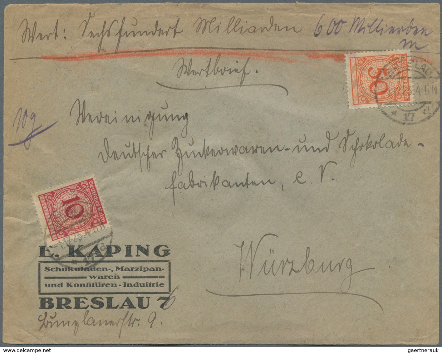 Deutschland: 1900 Ab Ca., Konvolut Mit Interessanter Bedarfspost Infla Und Weimar, Dabei 4 Verschied - Sammlungen