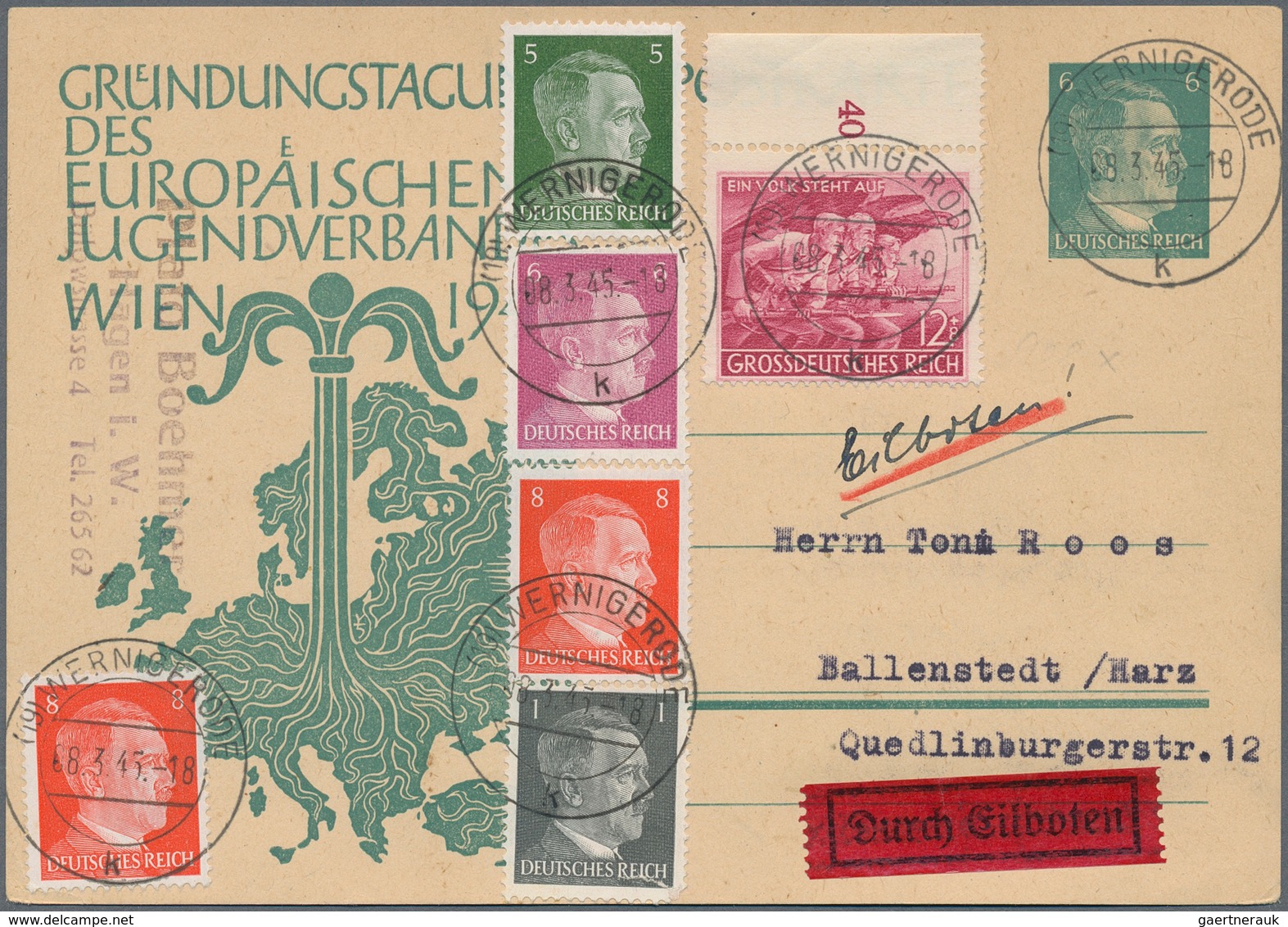 Deutsches Reich - Stempel: 1944/1945, POSTLEITZAHLEN, Reichhaltiger Posten Mit Ca.210 Belegen, Sorti - Maschinenstempel (EMA)