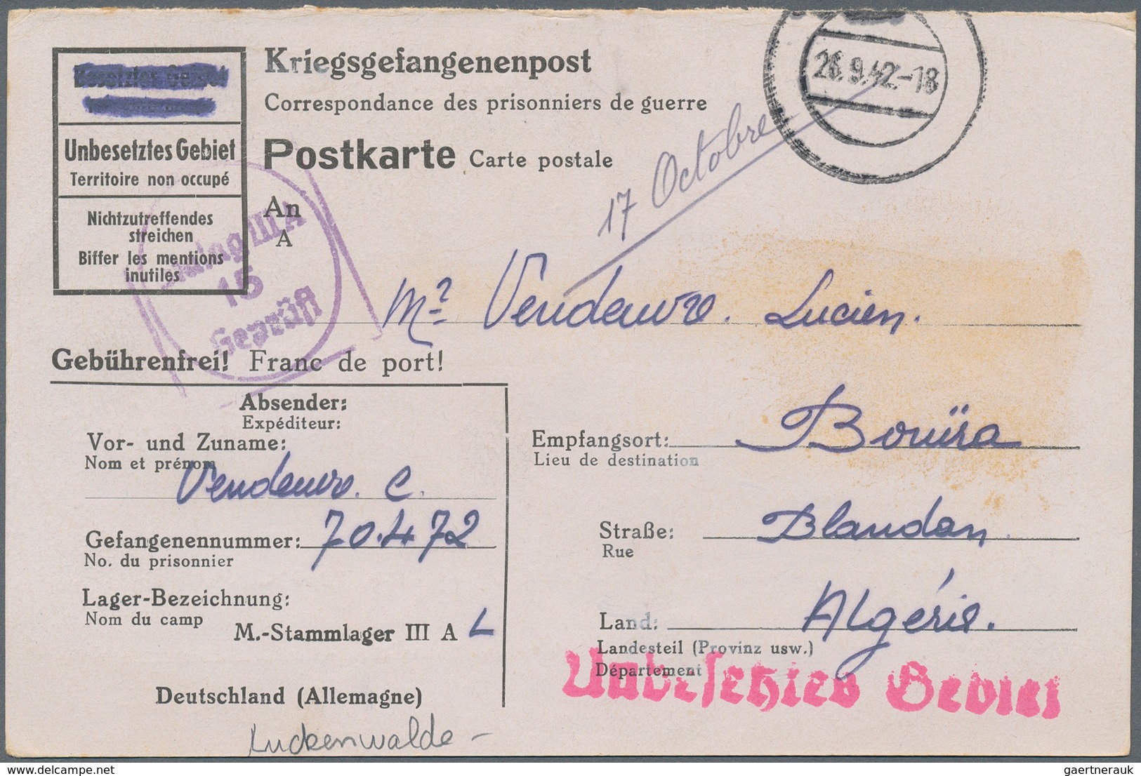 Kriegsgefangenen-Lagerpost: 1940/1943, Französische Kriegsgefangene in Deutschland, Posten von ca. 3