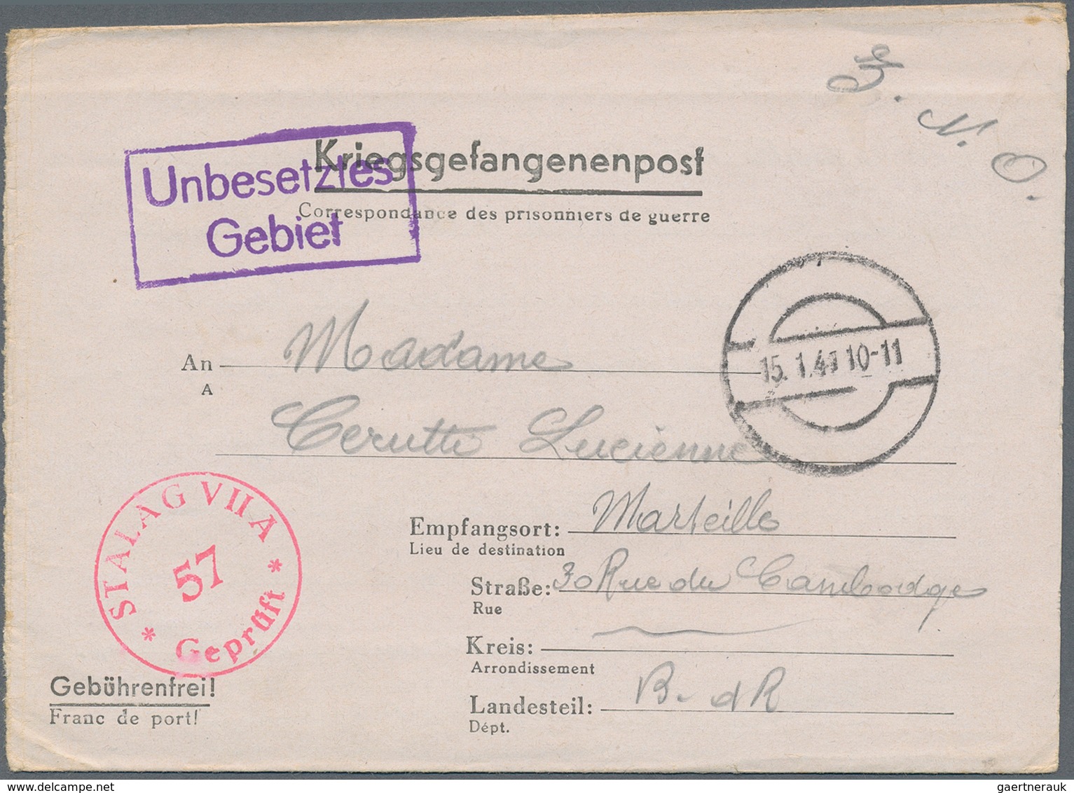 Kriegsgefangenen-Lagerpost: 1940/1943, Französische Kriegsgefangene in Deutschland, Posten von ca. 3