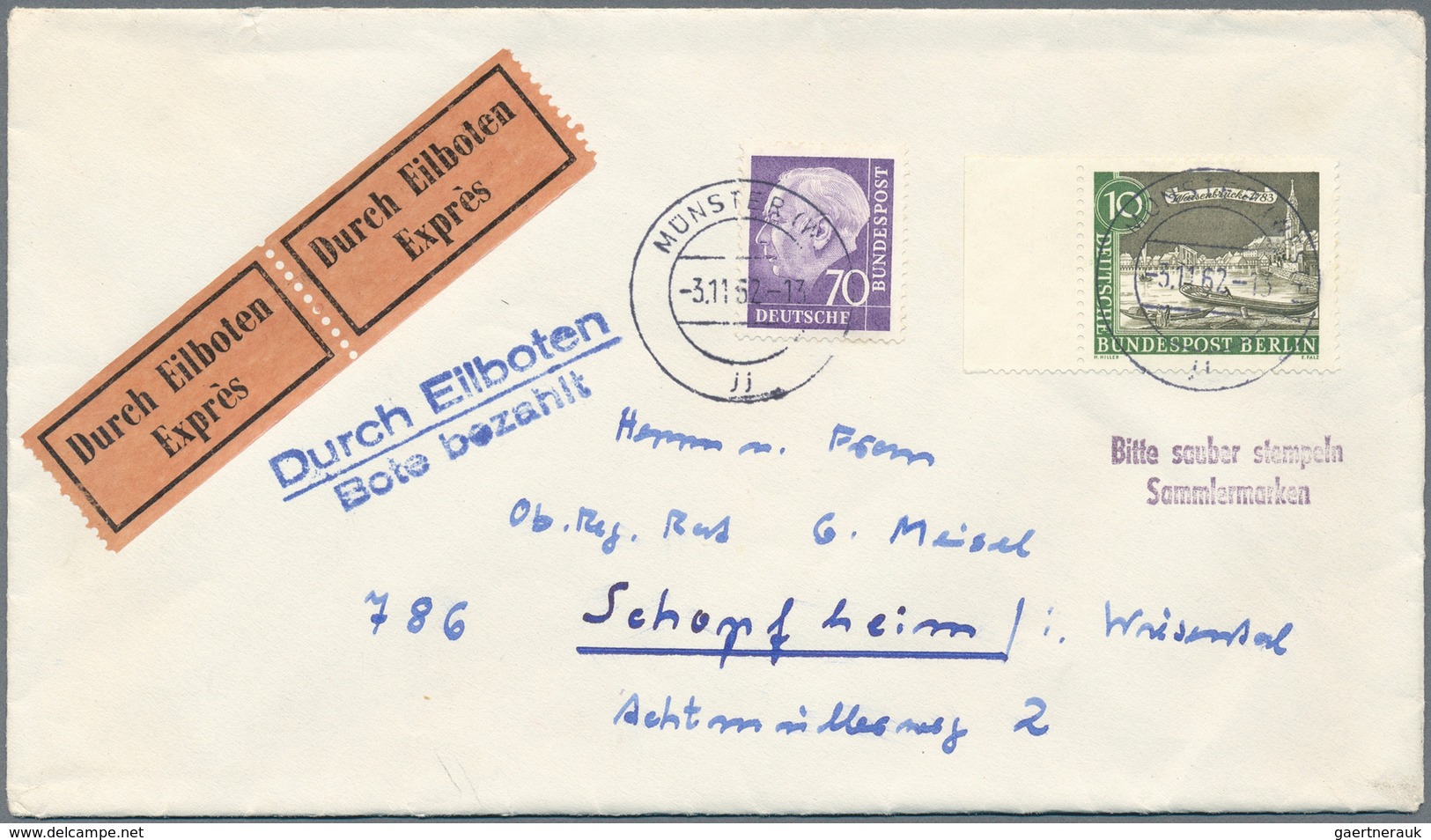 Bundesrepublik Deutschland: 1950 - 1961, Kleiner Posten Von 6 Briefen Mit Sonderstempel Ohne Anschri - Colecciones