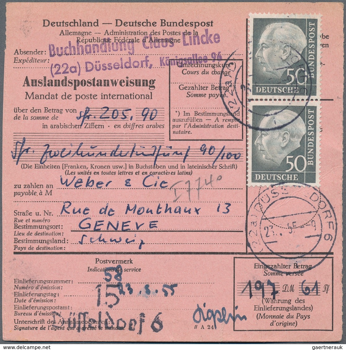 Bundesrepublik Deutschland: 1950er. Lot Von 600 Auslandspostanweisungen Und Postanweisungen Mit Post - Colecciones