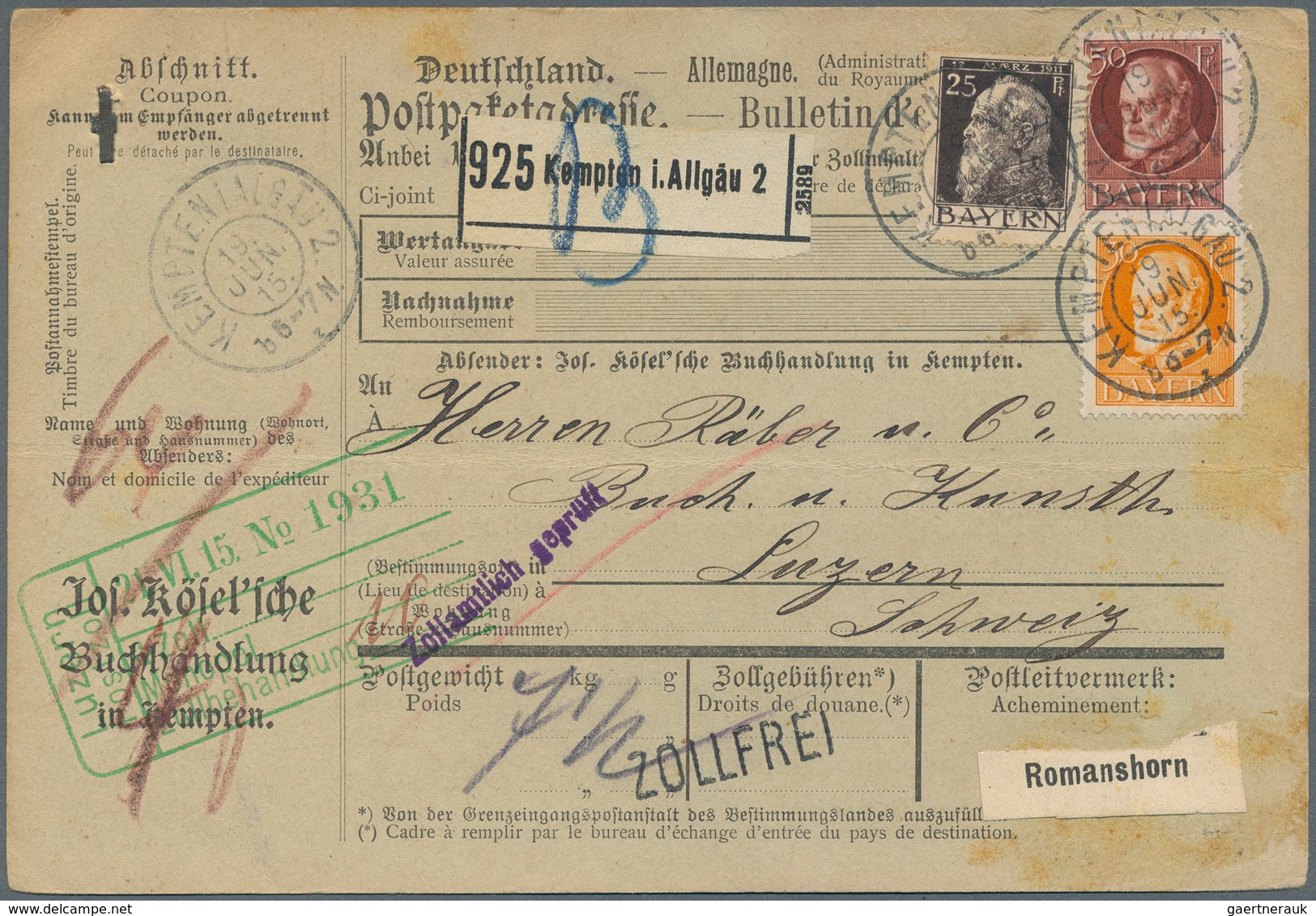 Deutschland: 1890-1944, Paketkarten, Partie mit rund 270 Karten, zumeist ins Ausland, dabei, Bayern,