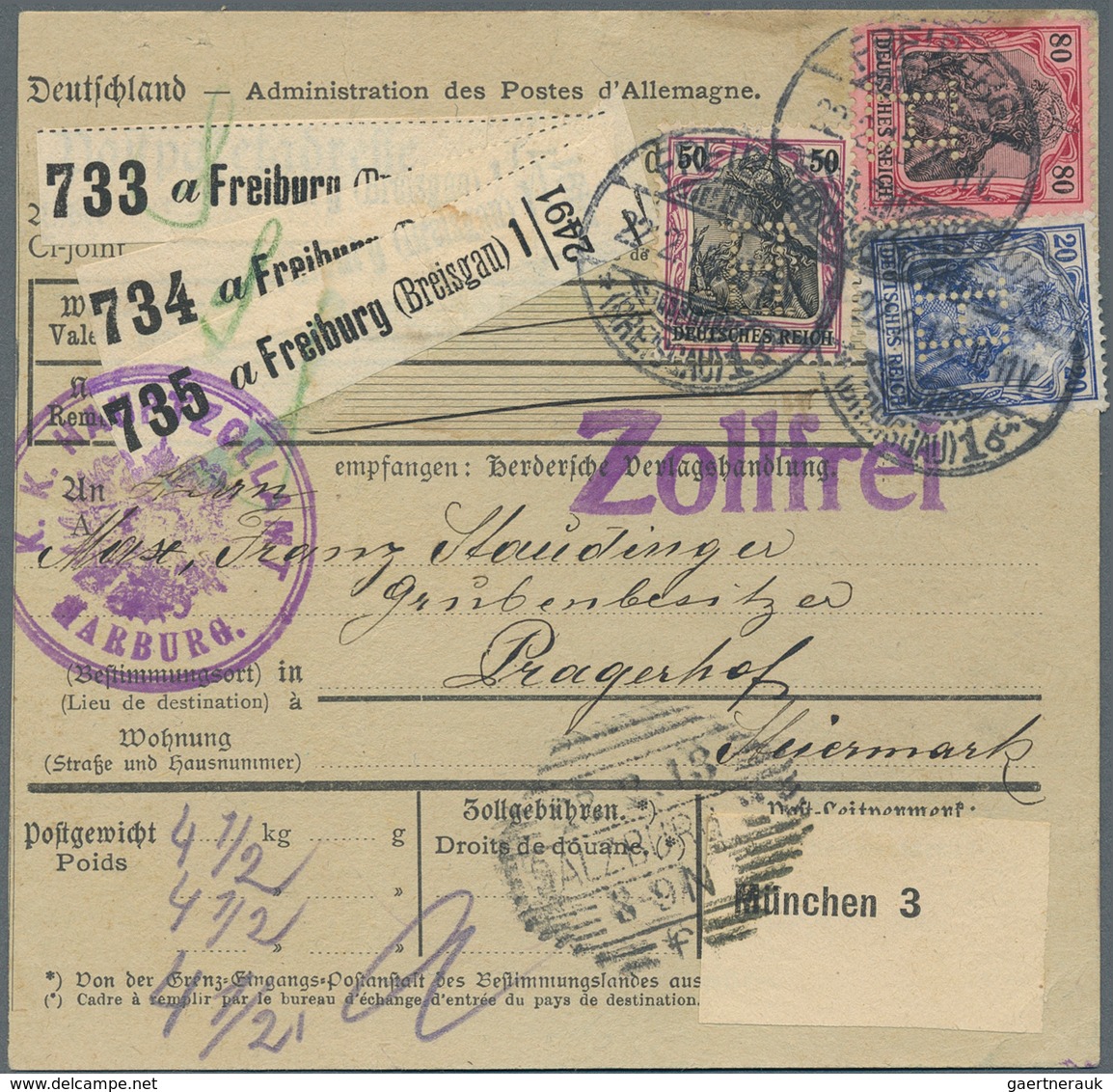 Deutschland: 1890-1944, Paketkarten, Partie mit rund 270 Karten, zumeist ins Ausland, dabei, Bayern,