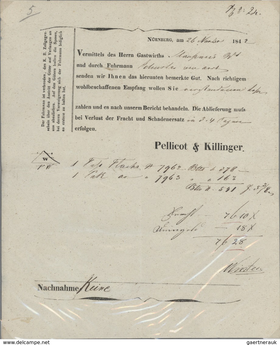 Heimat: Bayern: NÜRNBERG: 1778/1852 Ca., Konvolut Von 9 Fuhrmannsbriefen Bzw. -Belegen, Davon 2 Stüc - Sonstige & Ohne Zuordnung