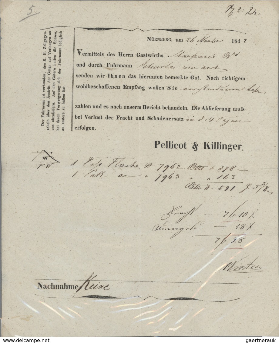 Heimat: Bayern: NÜRNBERG: 1778/1852 Ca., Konvolut Von 9 Fuhrmannsbriefen Bzw. -Belegen, Davon 2 Stüc - Other & Unclassified