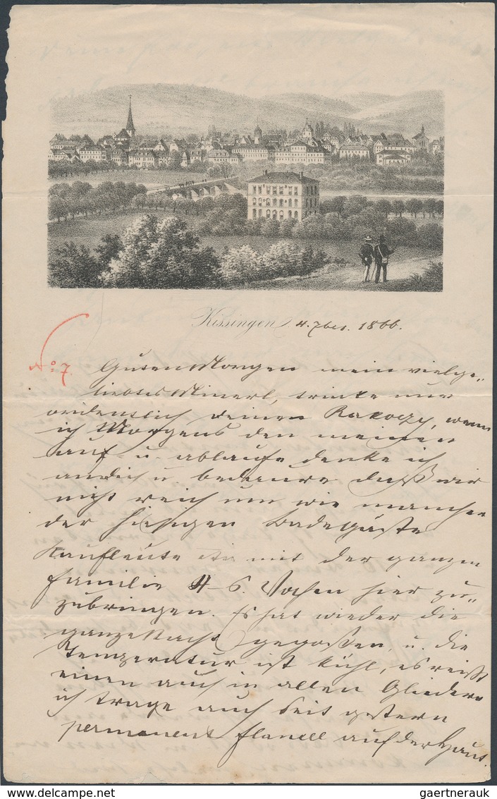 Heimat: Bayern: 1866, BAD KISSINGEN, Partie von sieben verschiedenen beschriebenen Briefbögen je mit