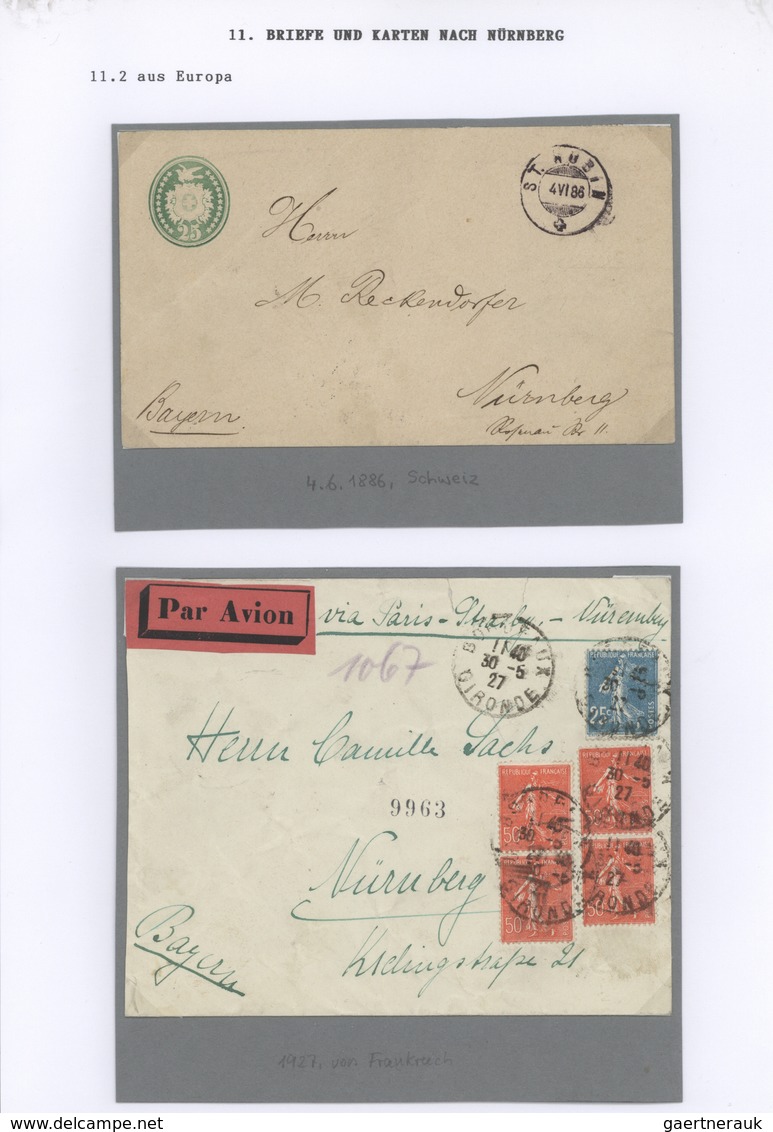 Heimat: Bayern: NÜRNBERG - Eingehende Post: 1873/1955 Ca., Belege Aus Aller Herren Länder Mit Bestim - Otros & Sin Clasificación