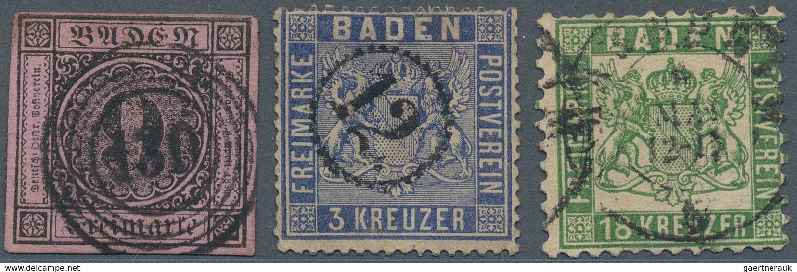 Baden - Marken Und Briefe: 1851/1868 (ca.), Kleine Partie Mit Vielen Höchstwerten Wie 18 Und 30 Kreu - Other & Unclassified