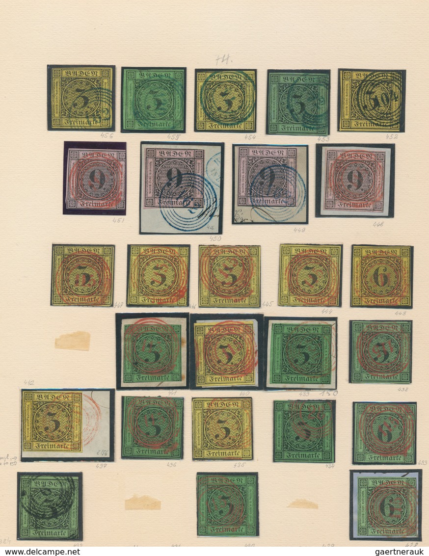 Baden - Marken Und Briefe: 1851/67, Umfangreicher Posten Von Fast Fünfzig Großen Steckkarten (meist - Otros & Sin Clasificación
