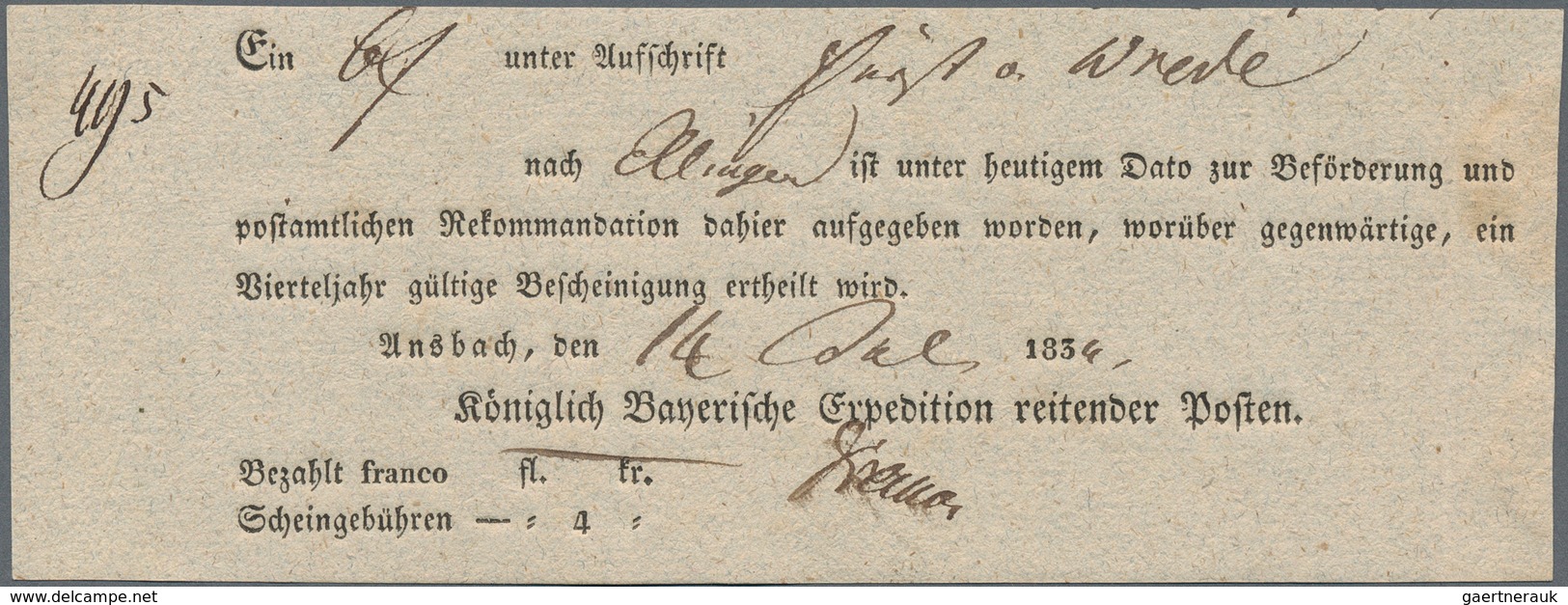 Bayern - Vorphilatelie: 1814/1850 (ca.), Lot Von Ca. 59 Postscheinen Ansbach, Reitende Und Fahrende - Collections