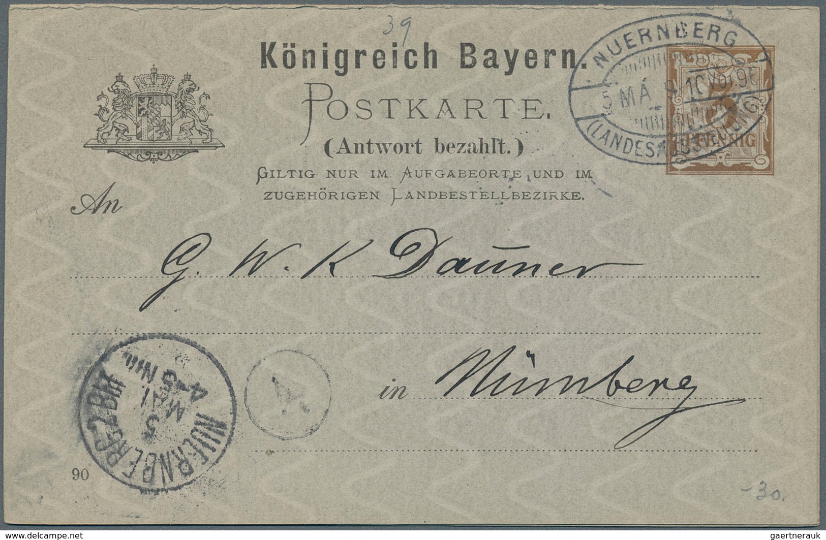 Bayern - Ganzsachen: 1883/95 Ca. 552 Meist Gebrauchte Ganzsachenkarten, Dabei Auch Doppelkarten, Eno - Sonstige & Ohne Zuordnung