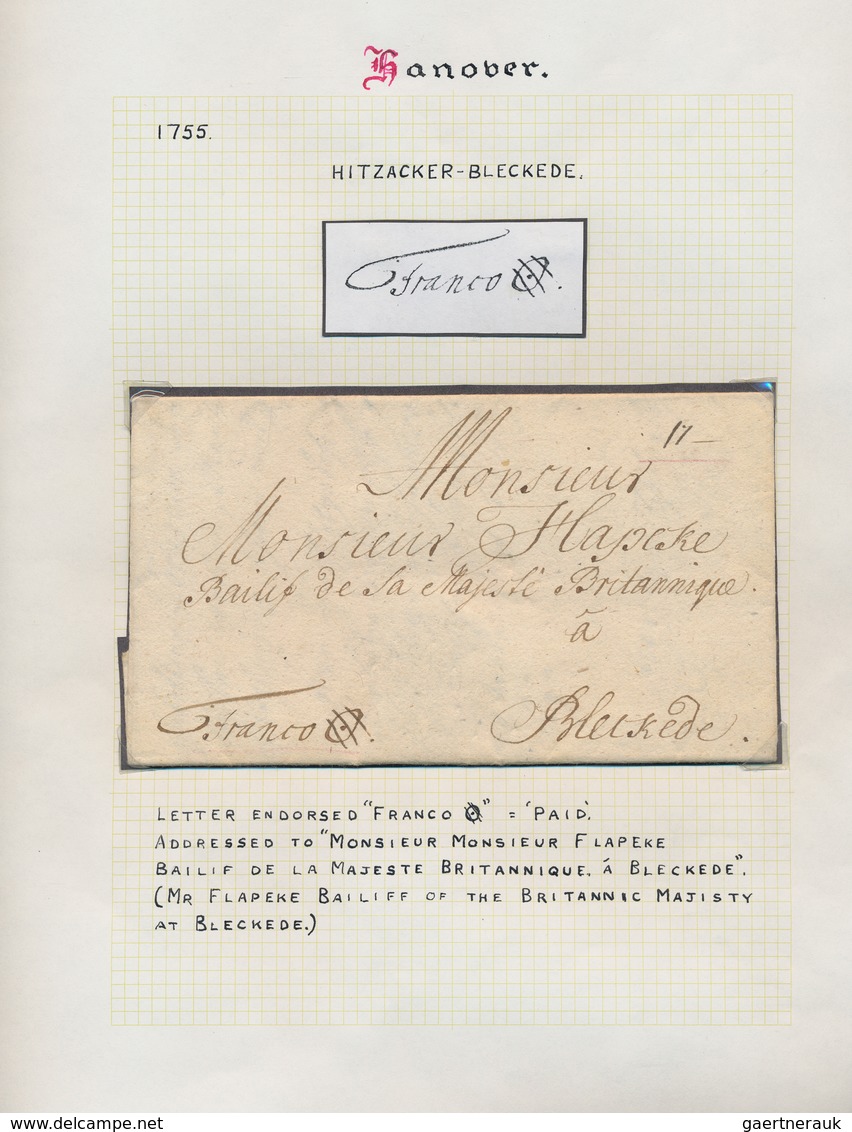 Hannover - Vorphilatelie: 1740/1856, Kleine Sammlung Von Elf Markenlosen Briefen Auf Albenblättern ( - Prephilately