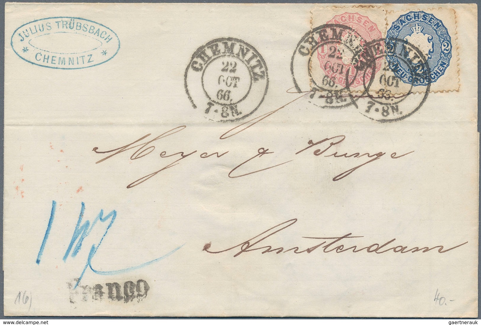 Sachsen - Marken und Briefe: 1851/1867 (ca.), abwechslungsreicher Posten von rund 110 Belegen, dabei