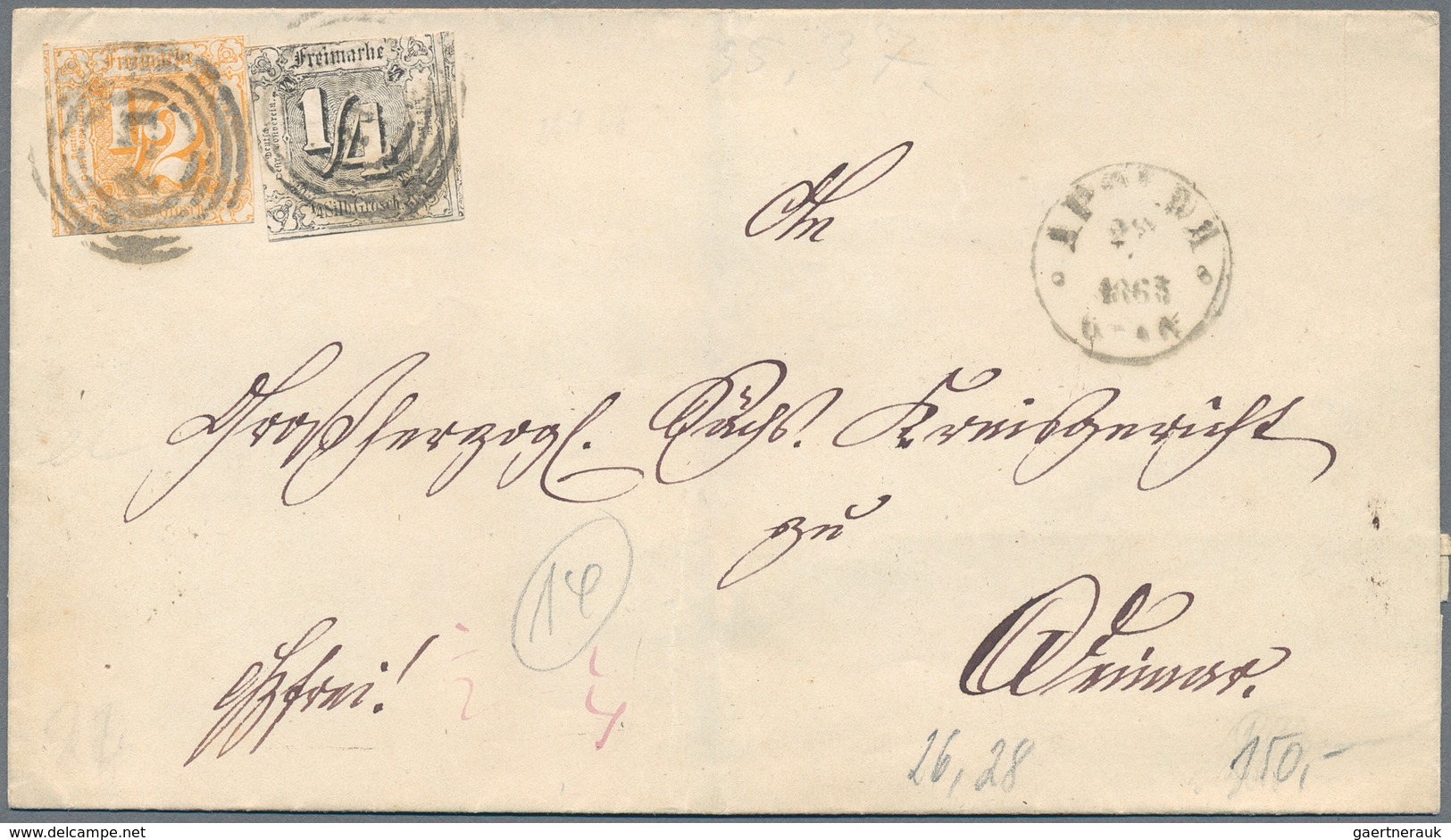 Thurn & Taxis - Marken und Briefe: 1853/1866 (ca.), abwechslungsreicher Posten von rund 140 frankier