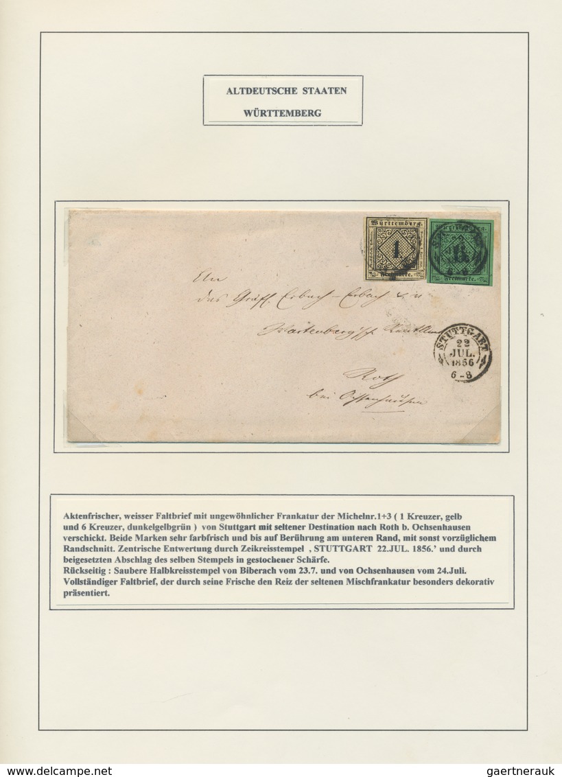 Württemberg - Marken Und Briefe: 1851/1856, Alte Sammlung Der 1. Ausgabe Auf 14 Selbstgestalteten Al - Sonstige & Ohne Zuordnung