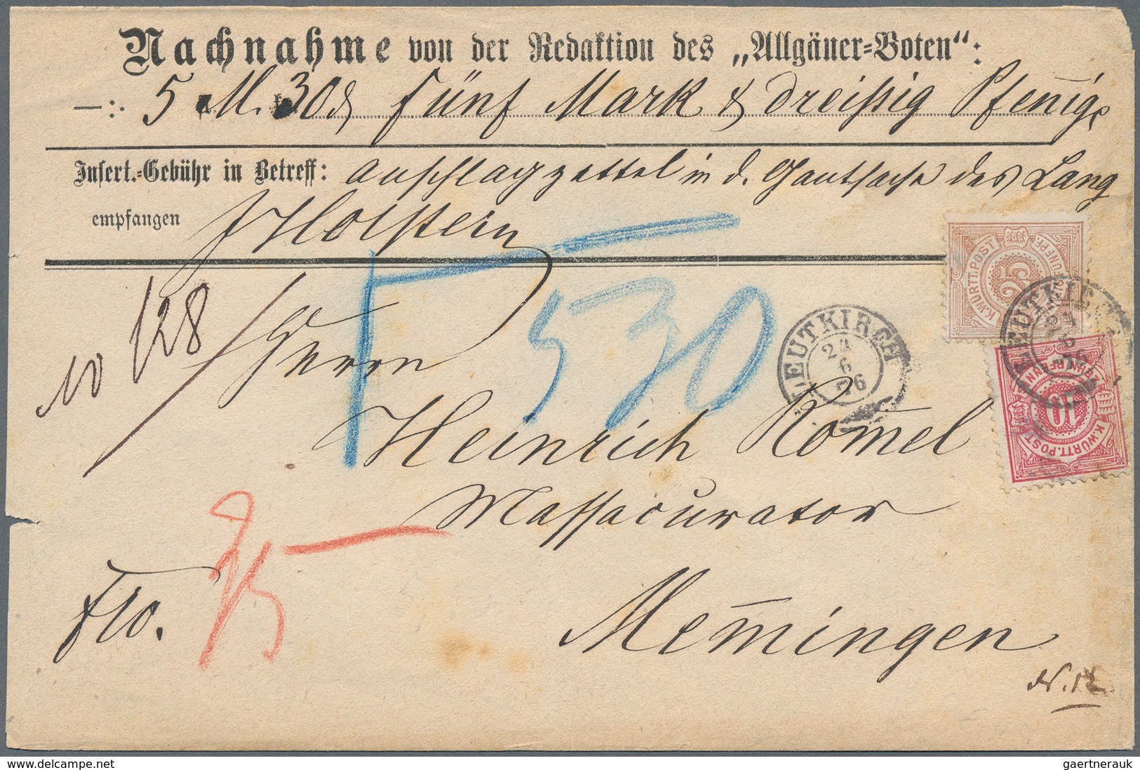 Württemberg - Marken Und Briefe: 1874/1923, Partie Von Ca. 35 Briefen Und Karten, Dabei Paketkarten, - Otros & Sin Clasificación