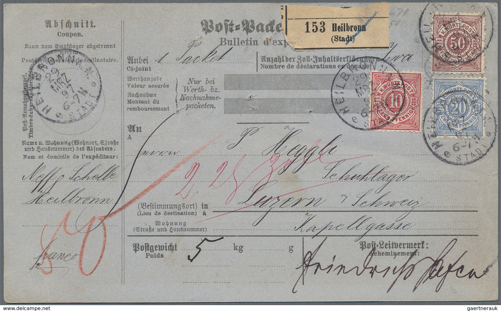 Württemberg - Marken und Briefe: 1874/1923, Partie von ca. 35 Briefen und Karten, dabei Paketkarten,