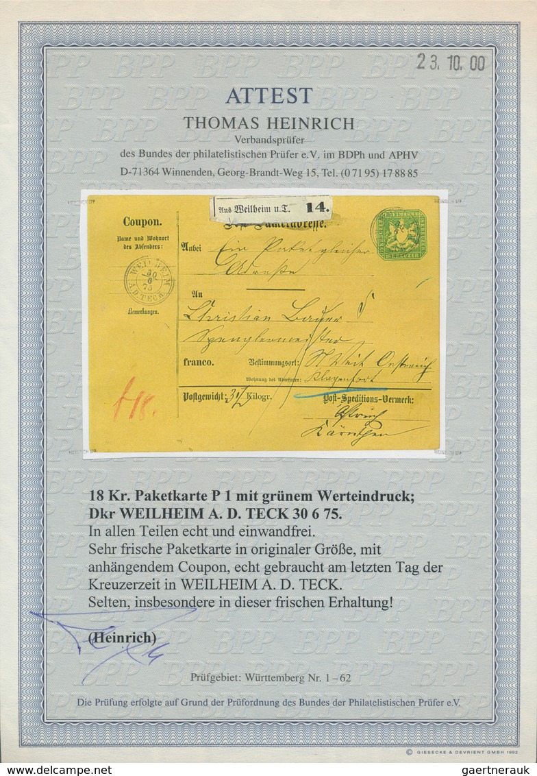 Württemberg - Ganzsachen: 1862/1920, sehr umfangreiche Sammlung ab U 1 bis DPB 67, insgesamt 807 nur