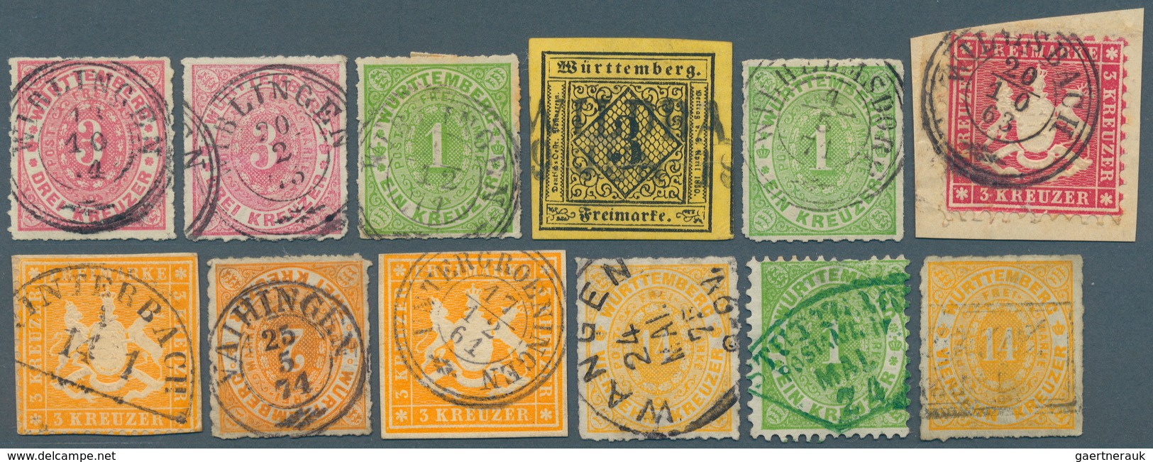 Württemberg - Stempel: 1851/1874. Sehr umfangreiche STEMPELSAMMLUNG mit über 1.400 Stück (n.A.d.E.)