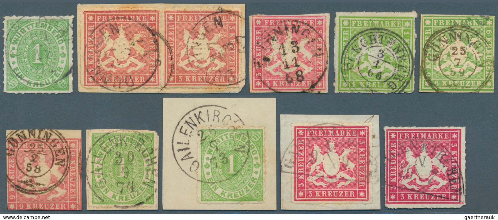 Württemberg - Stempel: 1851/1874. Sehr umfangreiche STEMPELSAMMLUNG mit über 1.400 Stück (n.A.d.E.)