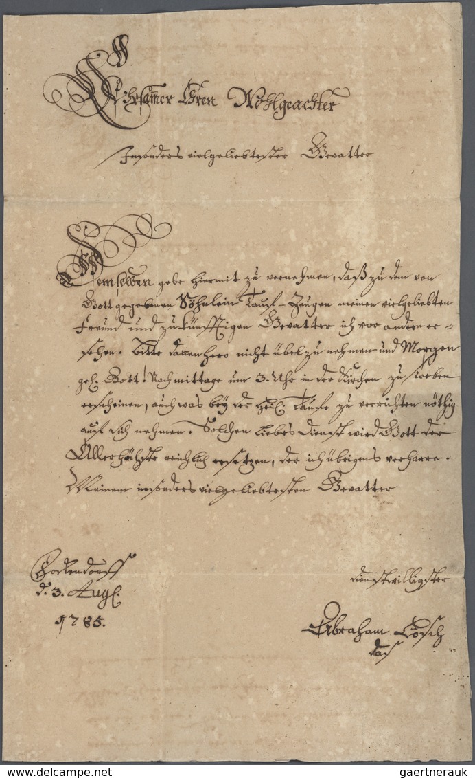 Deutsches Reich: 1785 Ff, Kleine Partie Belege Und Dokumente Aus Nachlass, Beginnend Mit 2 TAUF-Brie - Sammlungen