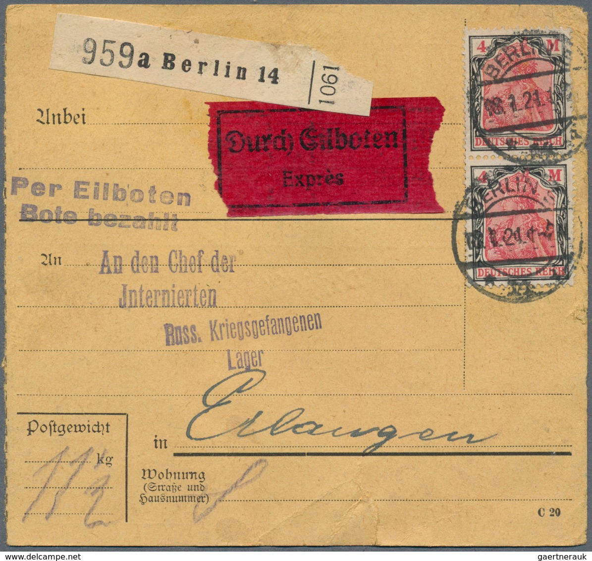 Deutsches Reich: 1916/1922, Interessanter Posten Von über 100 Paketkartenstammteilen, Dabei Feldpost - Collections