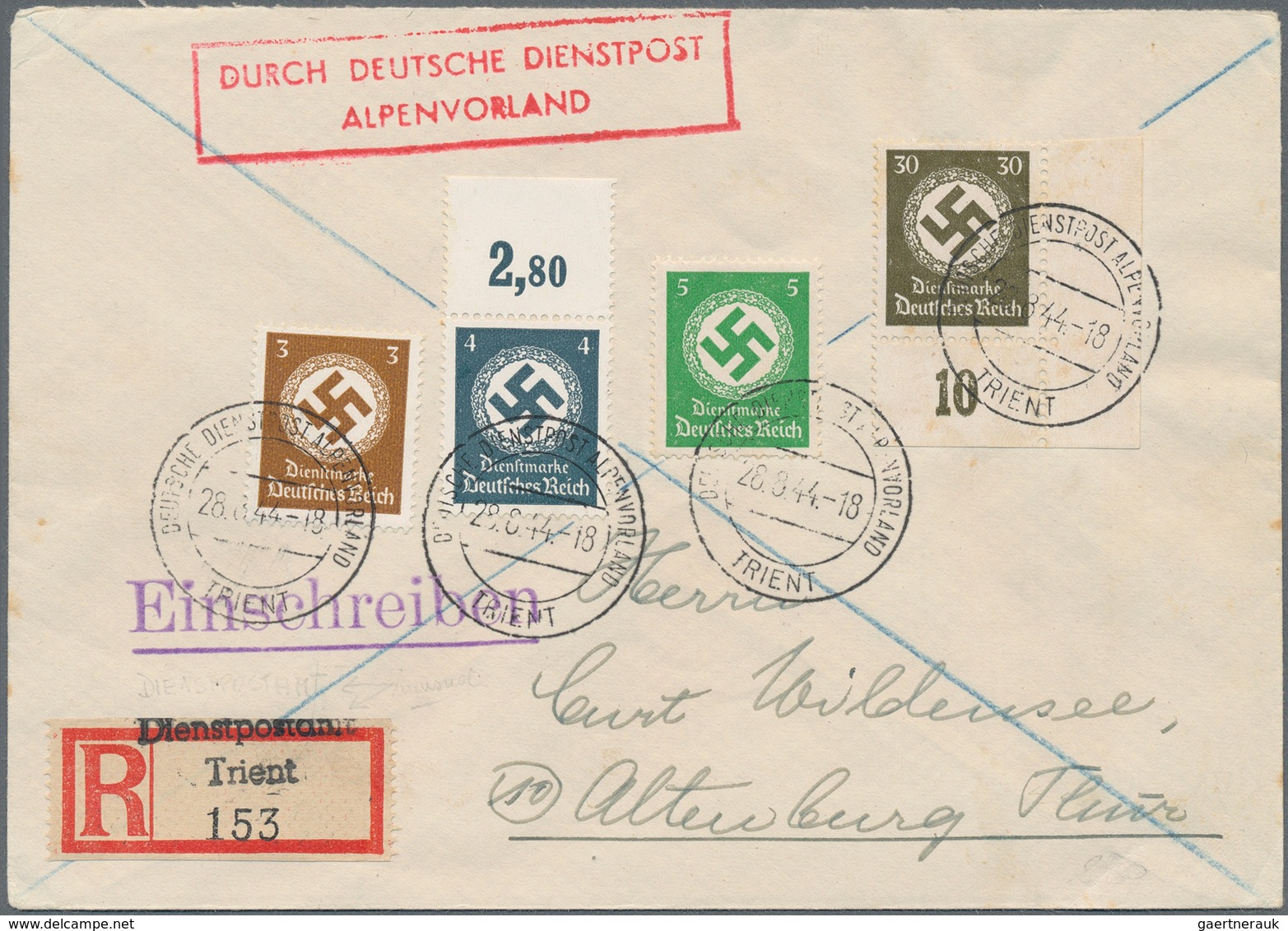 Deutsches Reich: 1943/1945, Deutsche Dienstpost Alpenvorland, Partie Mit 6 Belegen, Dabei Einschreib - Collections