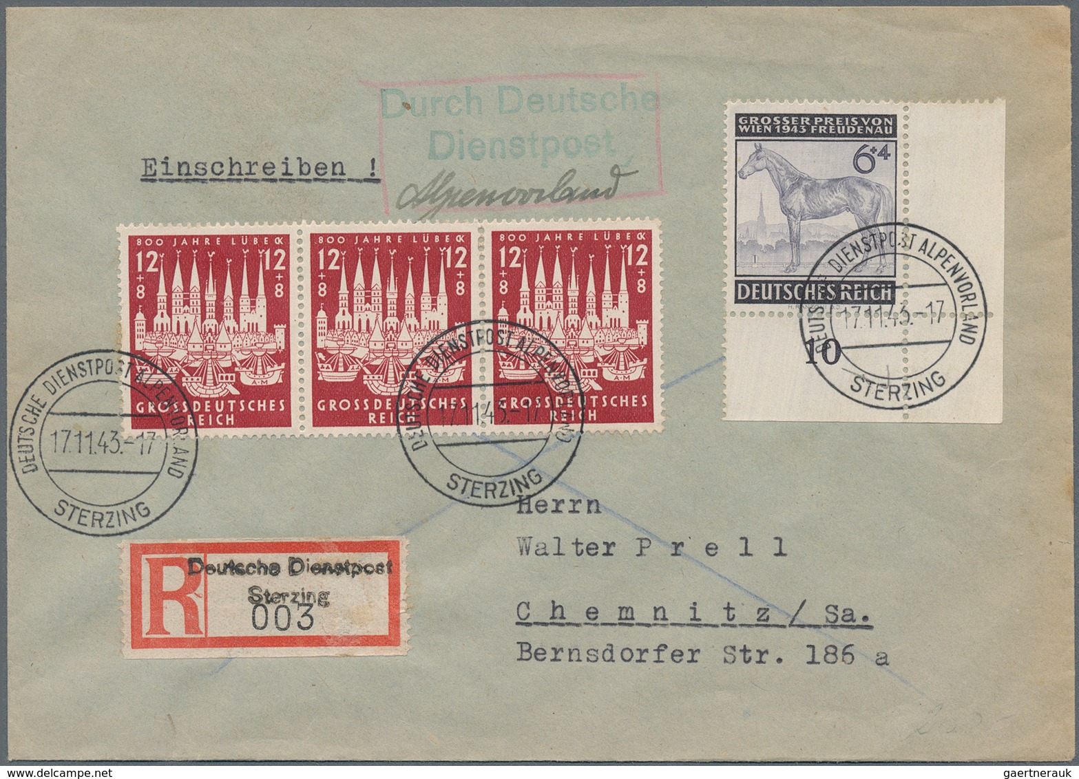 Deutsches Reich: 1943/1945, Deutsche Dienstpost Alpenvorland, Partie Mit 6 Belegen, Dabei Einschreib - Collections