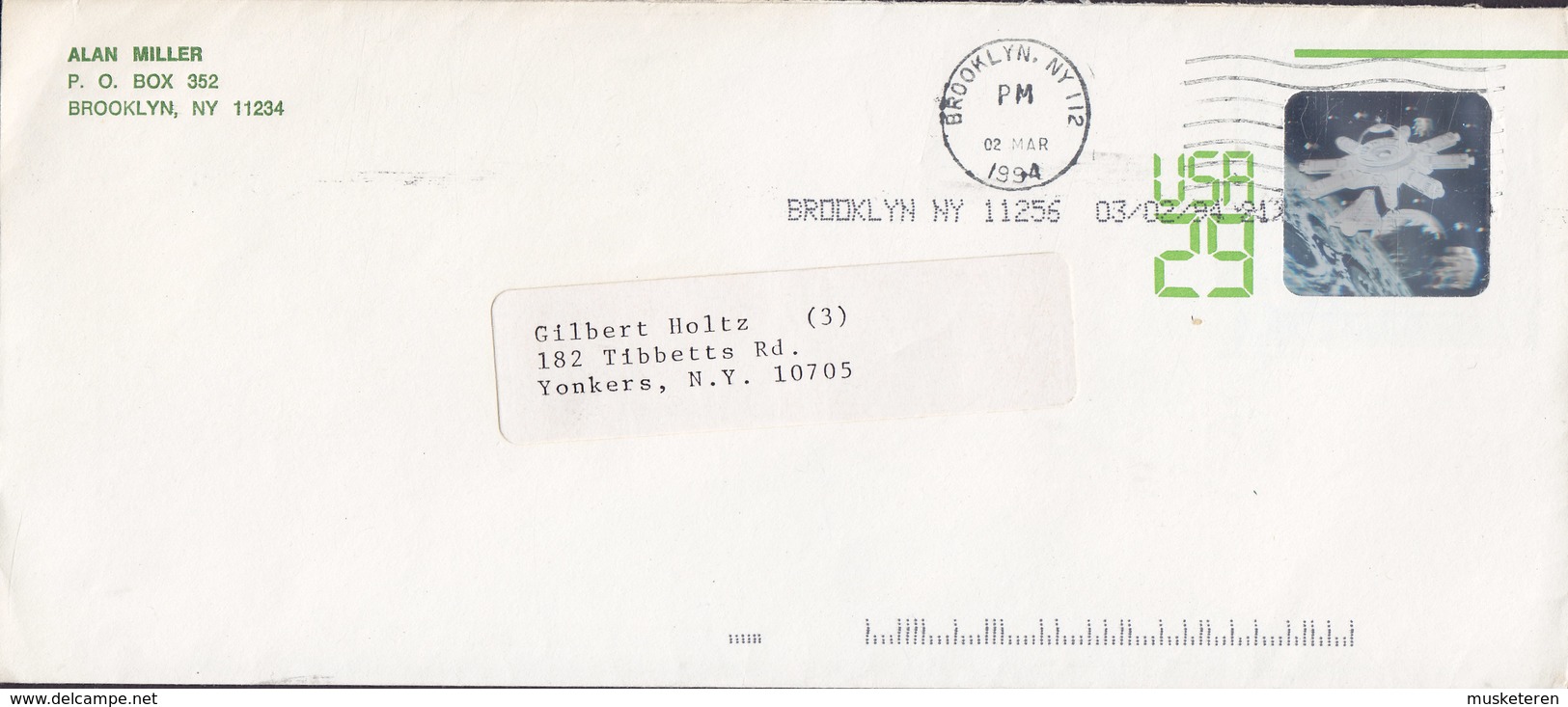 United States Postal Stationery Ganzsache PRIVATE Print ALAN MILLER, BROOKLYN 1994 29c. Space Station 3-D - 1981-00