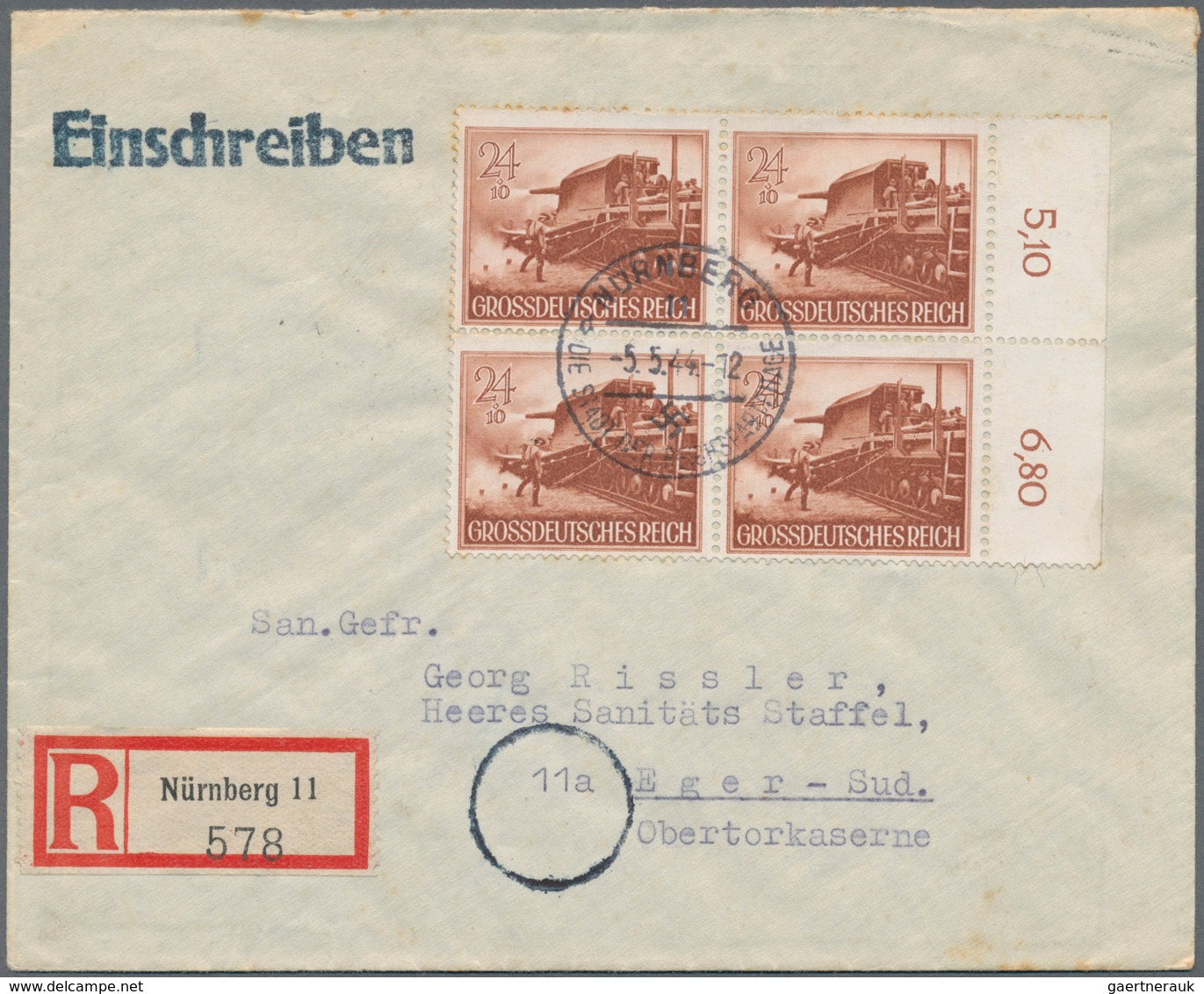 Deutsches Reich - 3. Reich: 1944, Wehrmacht II, Viererblock Satz Einzeln Auf Echt Gelaufenen Briefen - Gebraucht