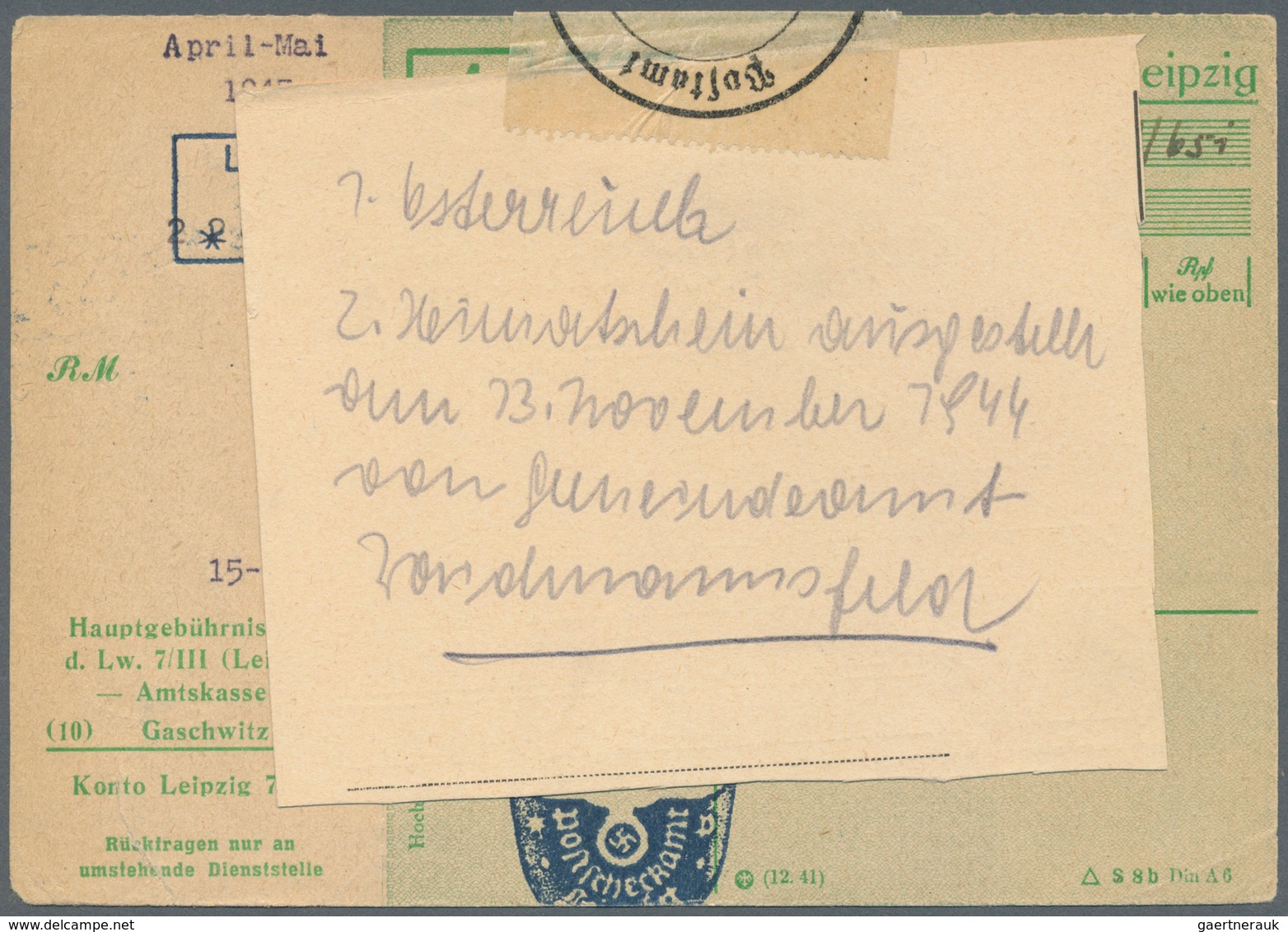 Deutsches Reich - Besonderheiten: 1933/1945, Belege Und Dokumente Abseits Der Reinen Markenfrankatur - Autres & Non Classés