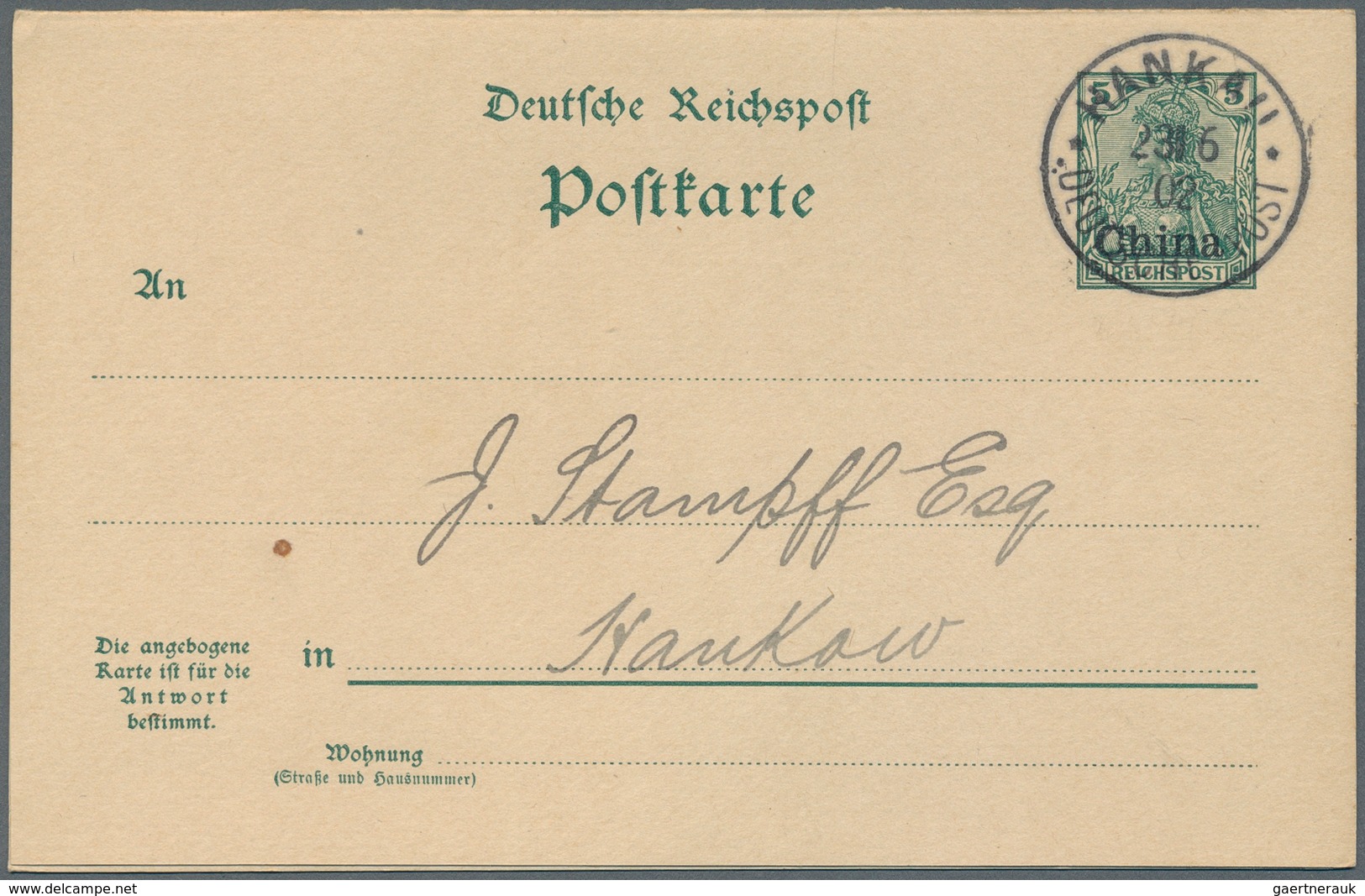 Deutsche Post In China - Ganzsachen: 1902, 5 Doppel-Ganzsachenkarten 5+5 Pf Mit Gefälligkeitsstempel - Deutsche Post In China